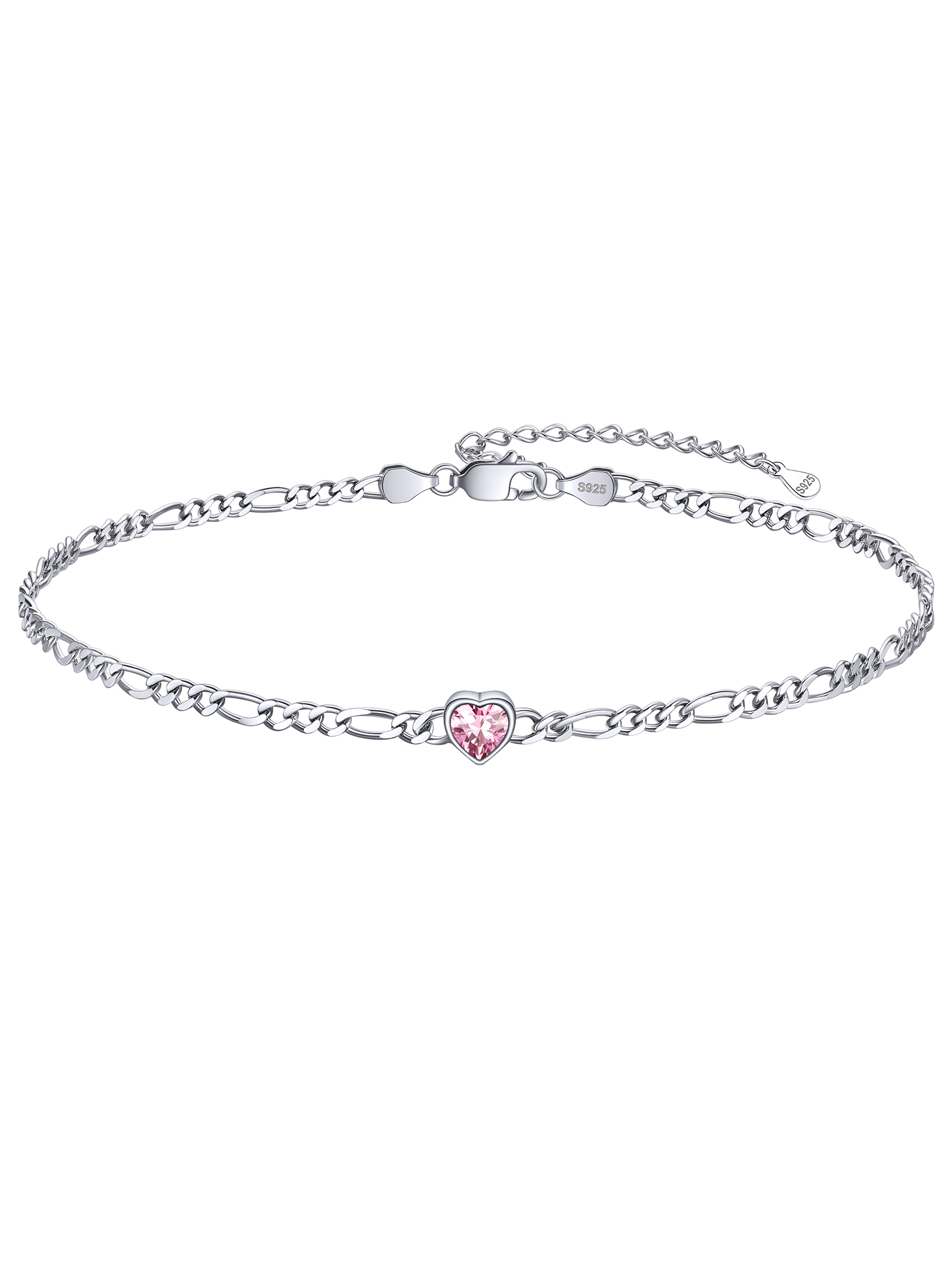 Dainty Heart Birthstone Hypoallergenic Figaro Link Summer Anklets