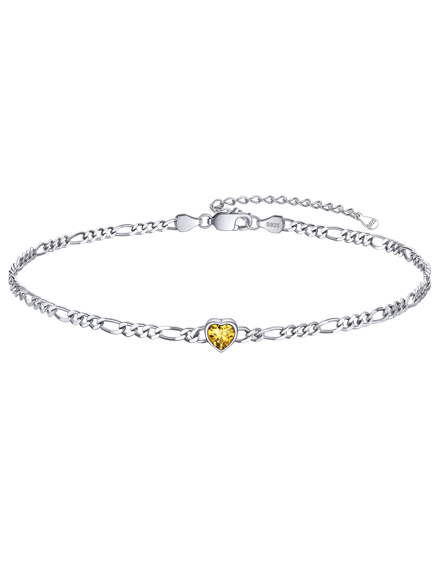 Dainty Heart Birthstone Hypoallergenic Figaro Link Summer Anklets