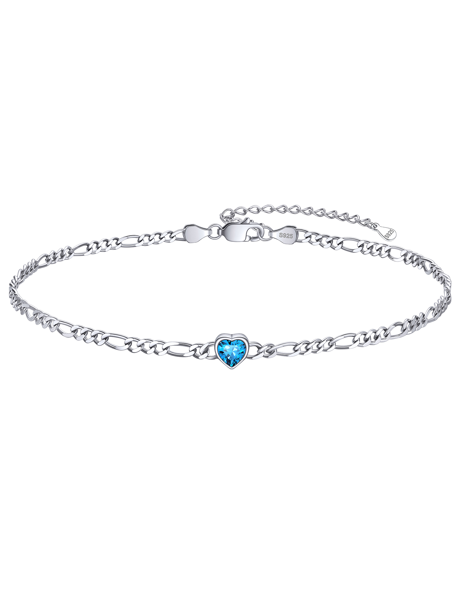 Dainty Heart Birthstone Hypoallergenic Figaro Link Summer Anklets