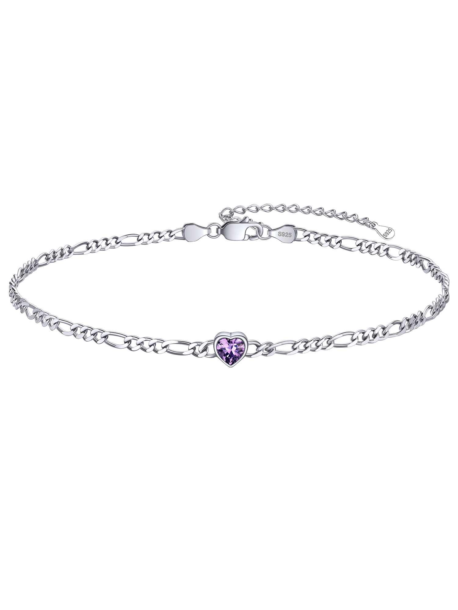 Dainty Heart Birthstone Hypoallergenic Figaro Link Summer Anklets