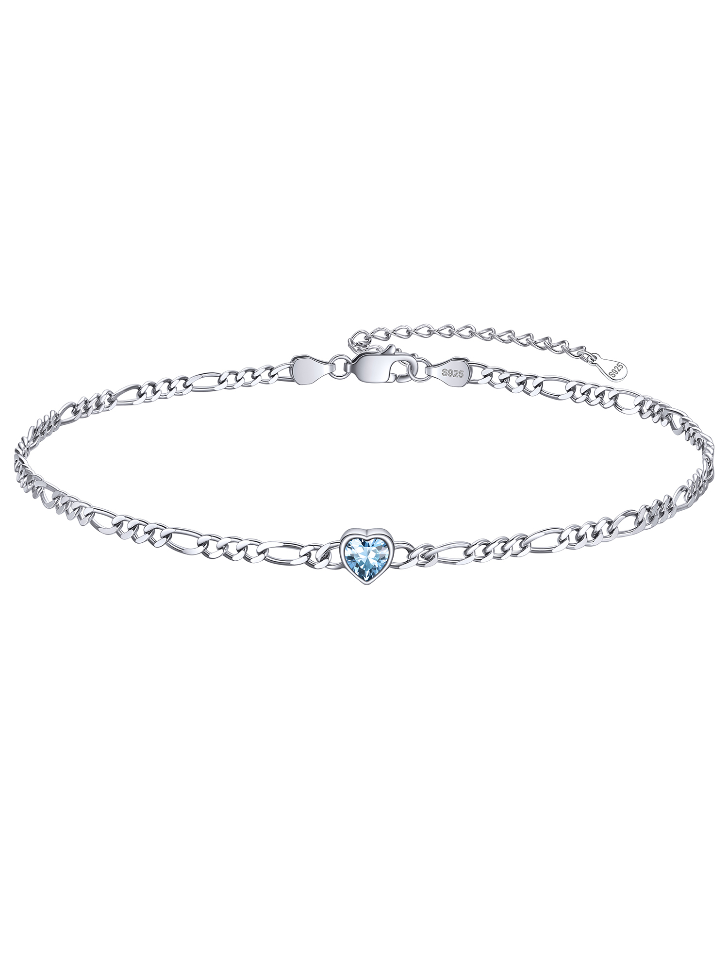Dainty Heart Birthstone Hypoallergenic Figaro Link Summer Anklets