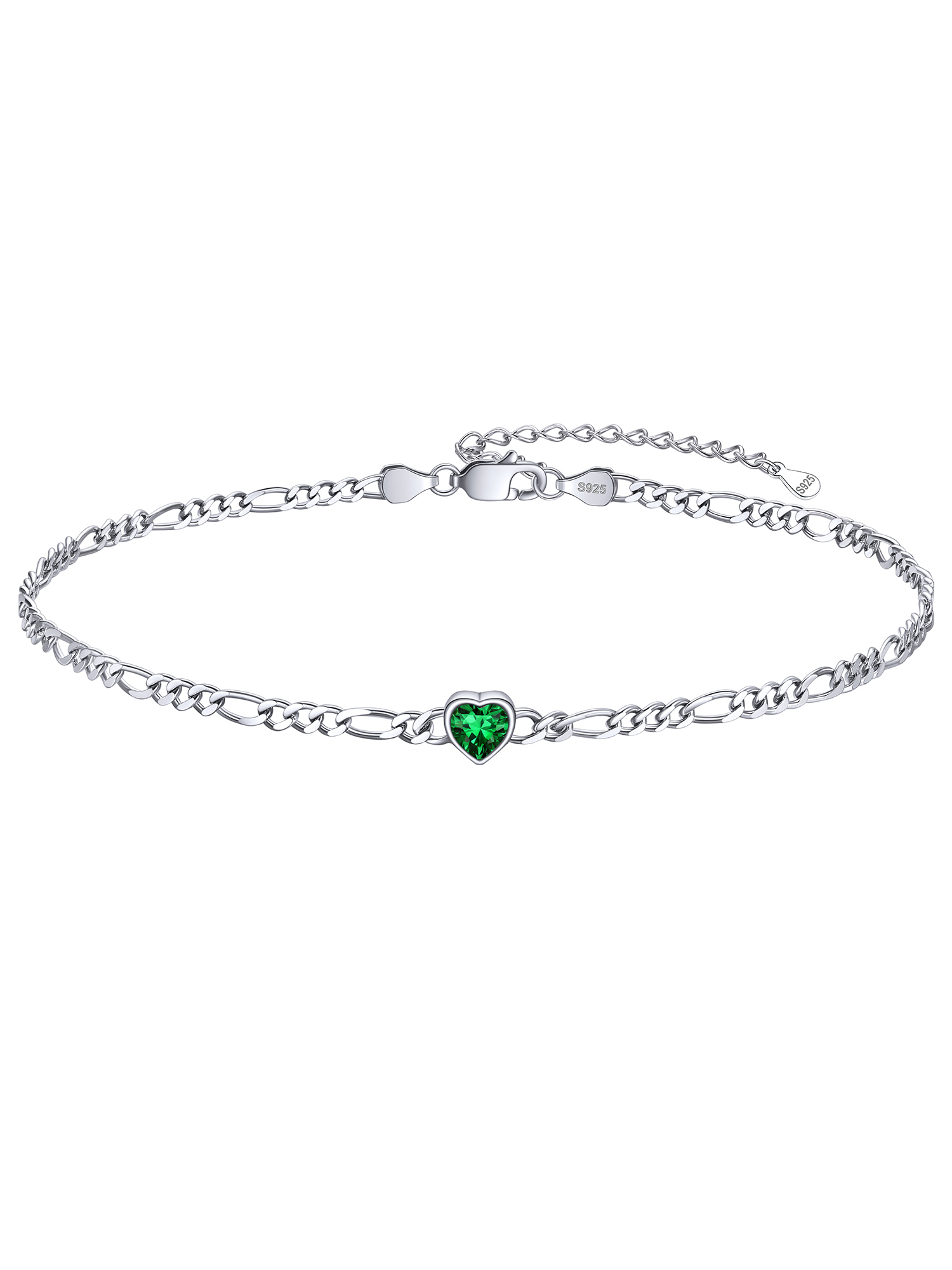 Dainty Heart Birthstone Hypoallergenic Figaro Link Summer Anklets