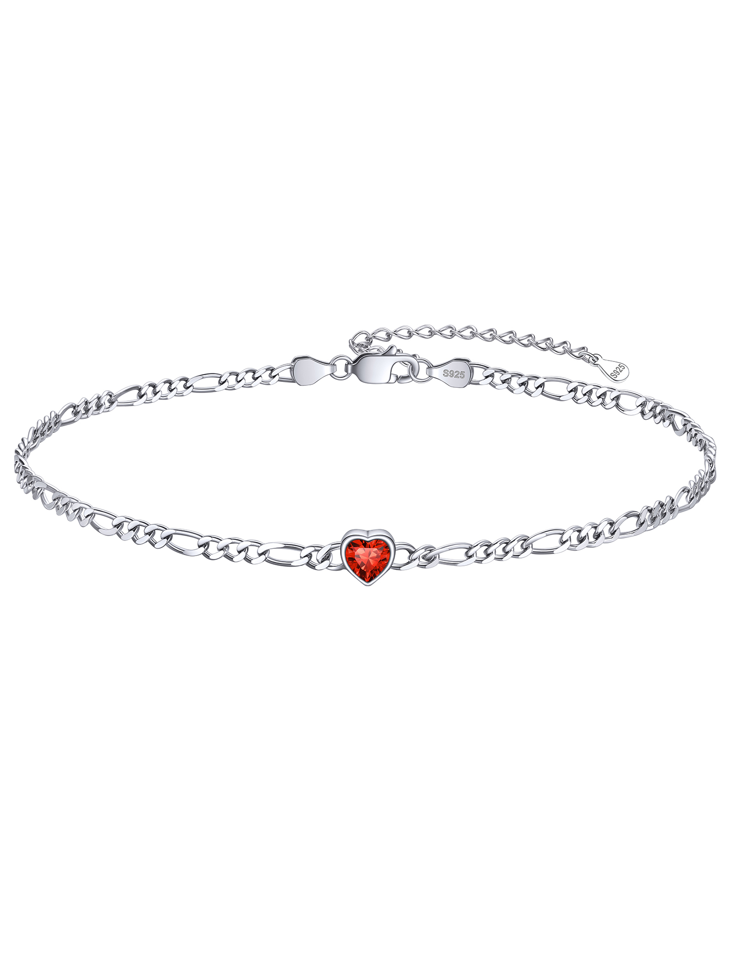 Dainty Heart Birthstone Hypoallergenic Figaro Link Summer Anklets