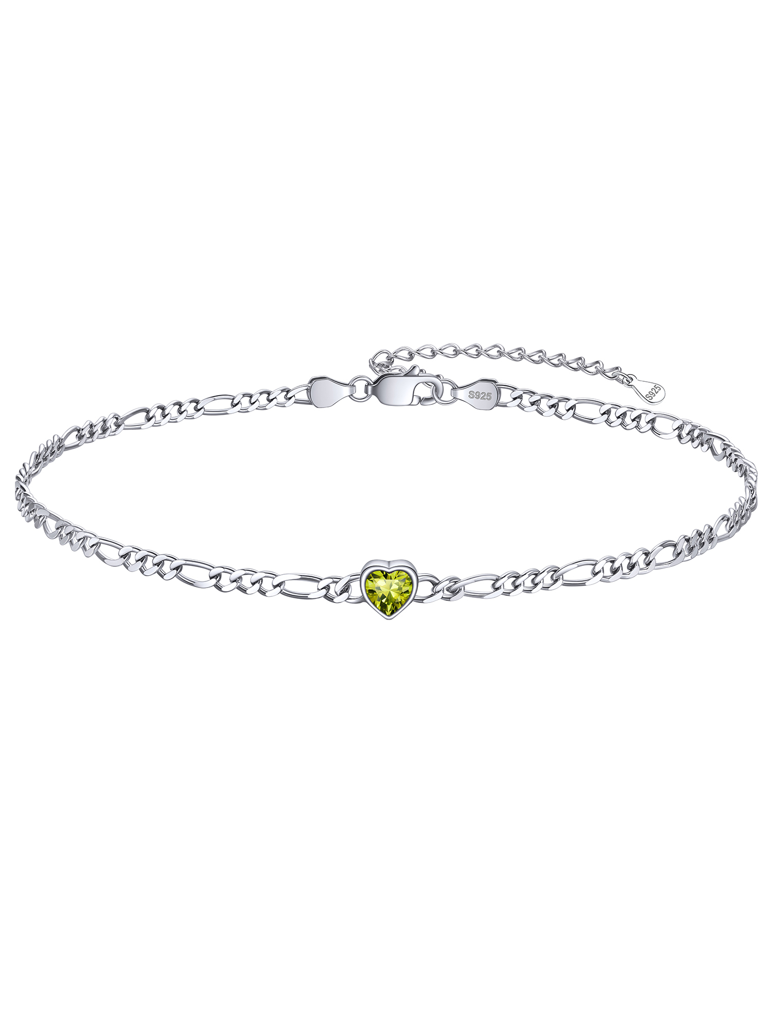 Dainty Heart Birthstone Hypoallergenic Figaro Link Summer Anklets