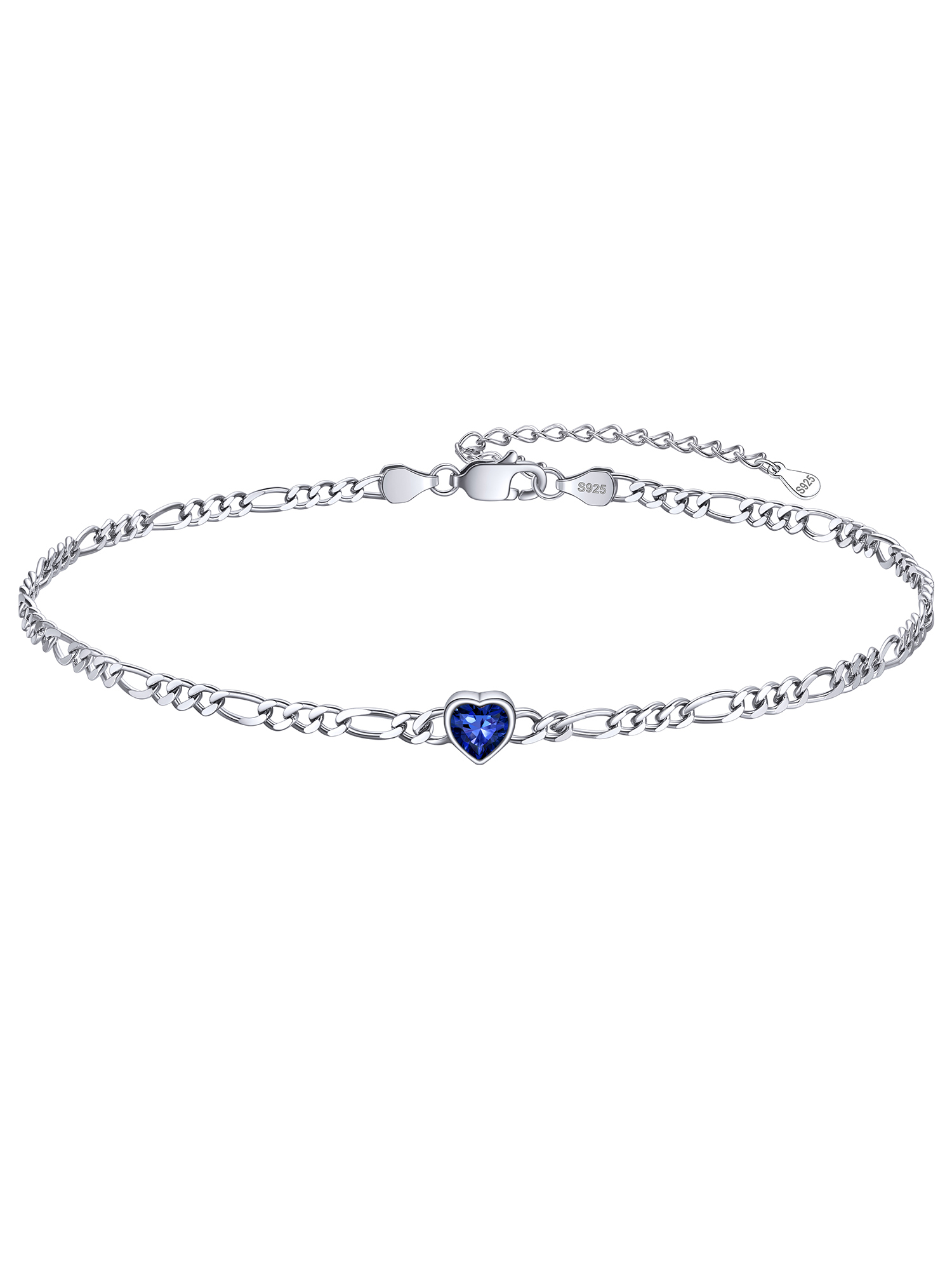 Dainty Heart Birthstone Hypoallergenic Figaro Link Summer Anklets