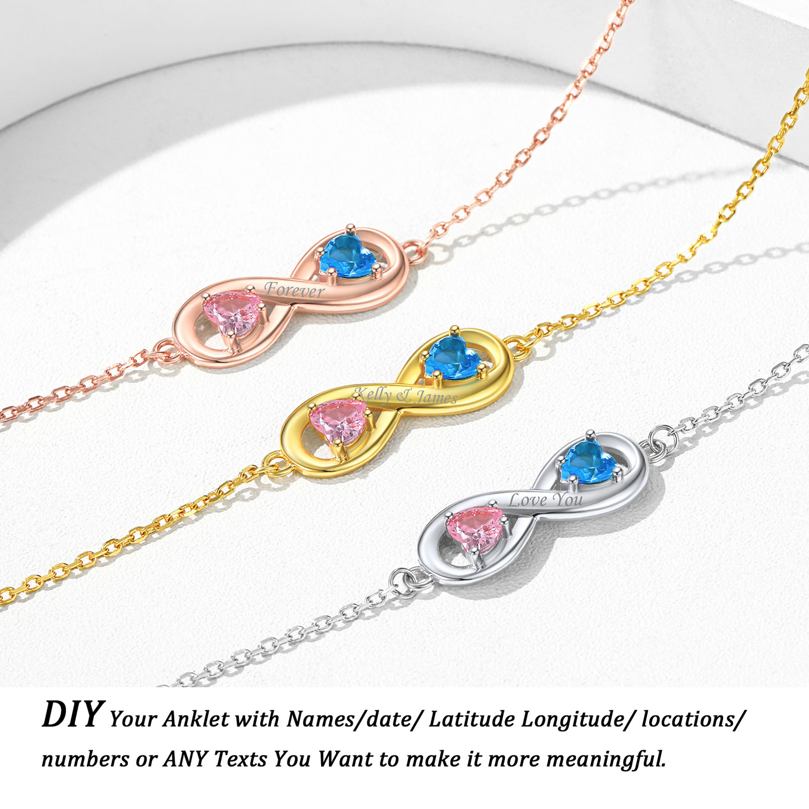 Personalized Birthstone Infinity Engraved Name Anklet