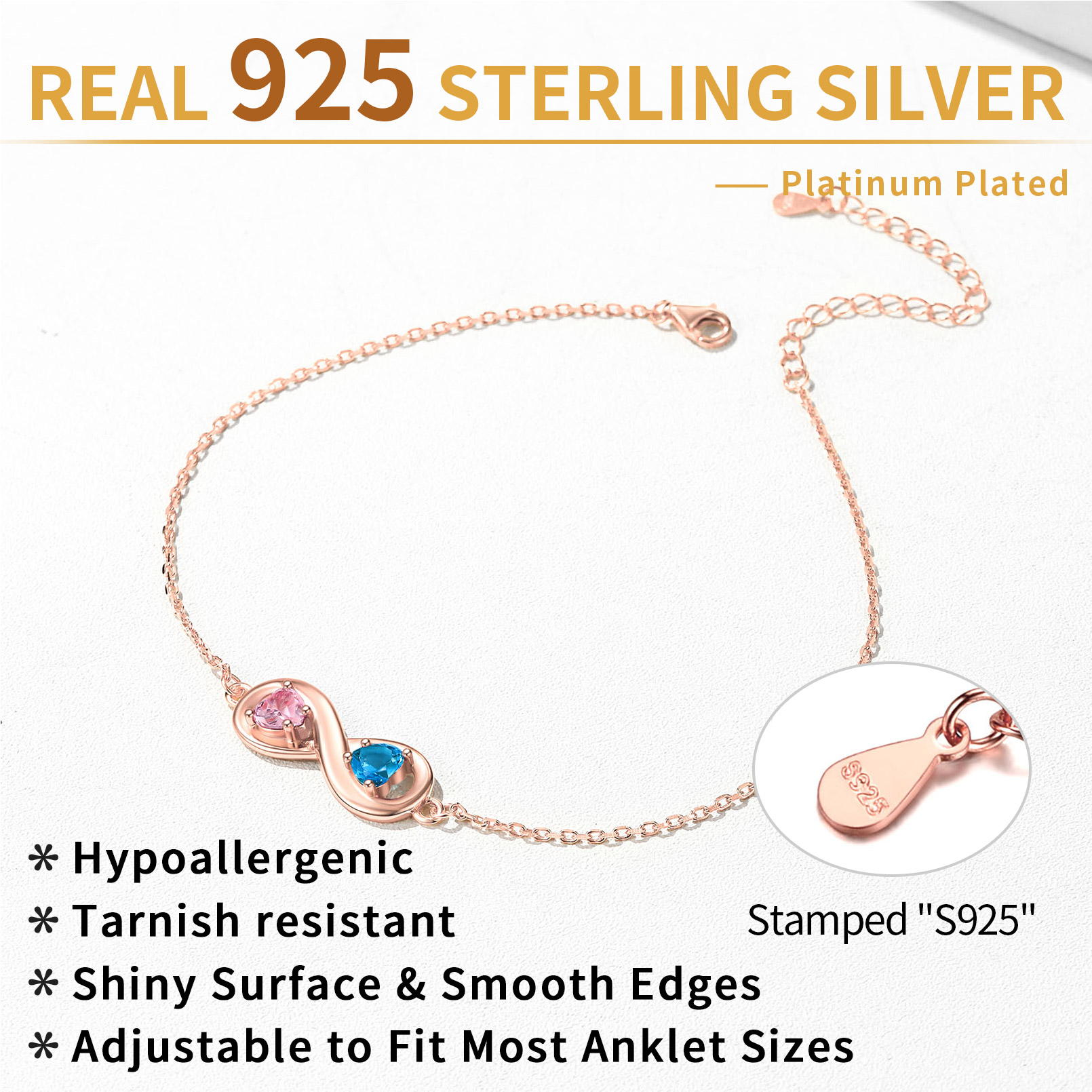 Sterling Silver Personalized Birthstone Infinity Engraved Name Anklet