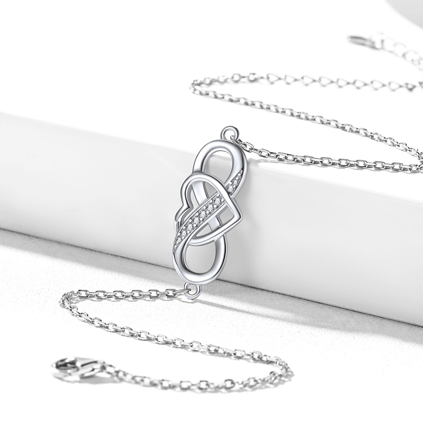 S925 Sterling Silver Infinity Heart Anklet with Zircons Gift