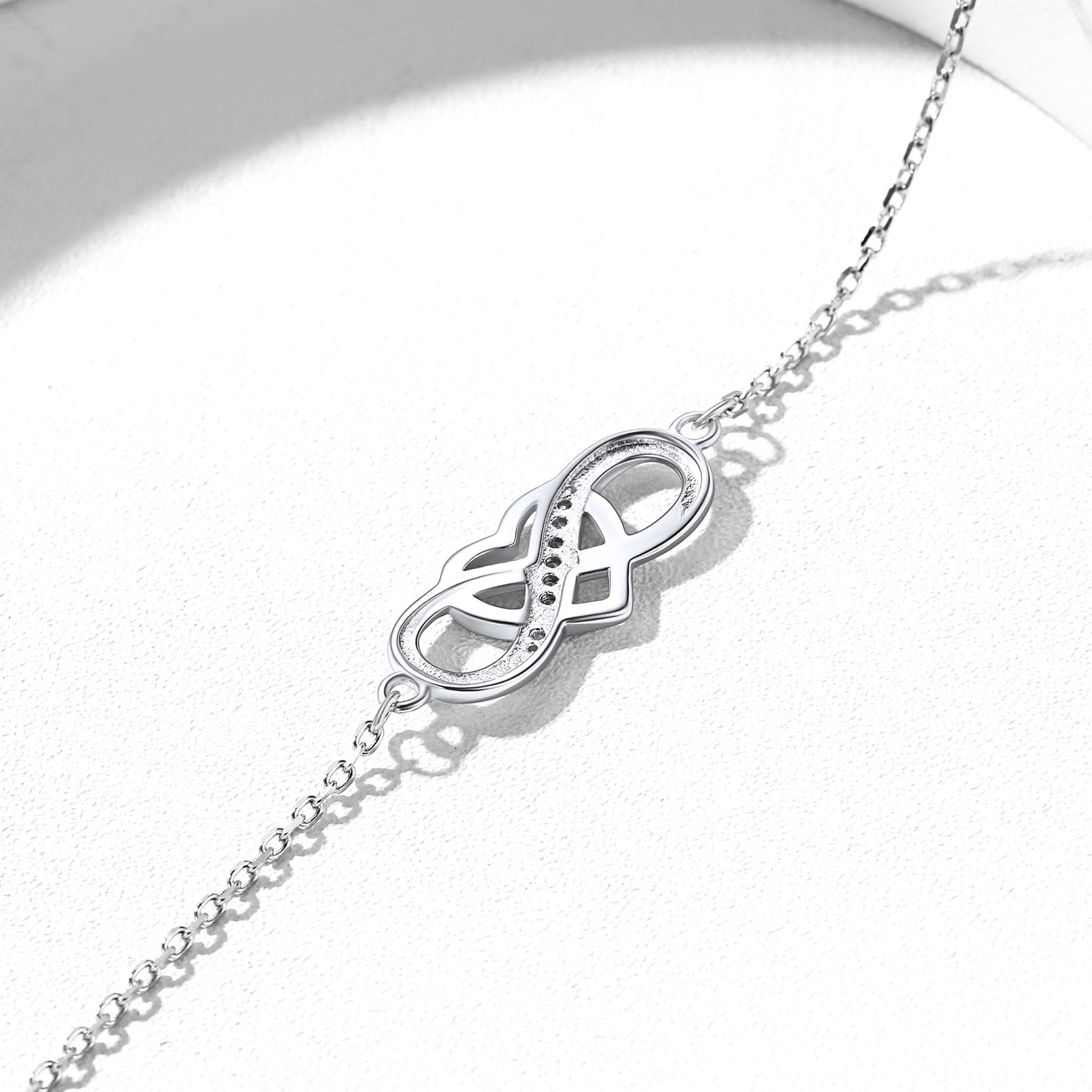 S925 Sterling Silver Infinity Heart Anklet with Zircons Gift