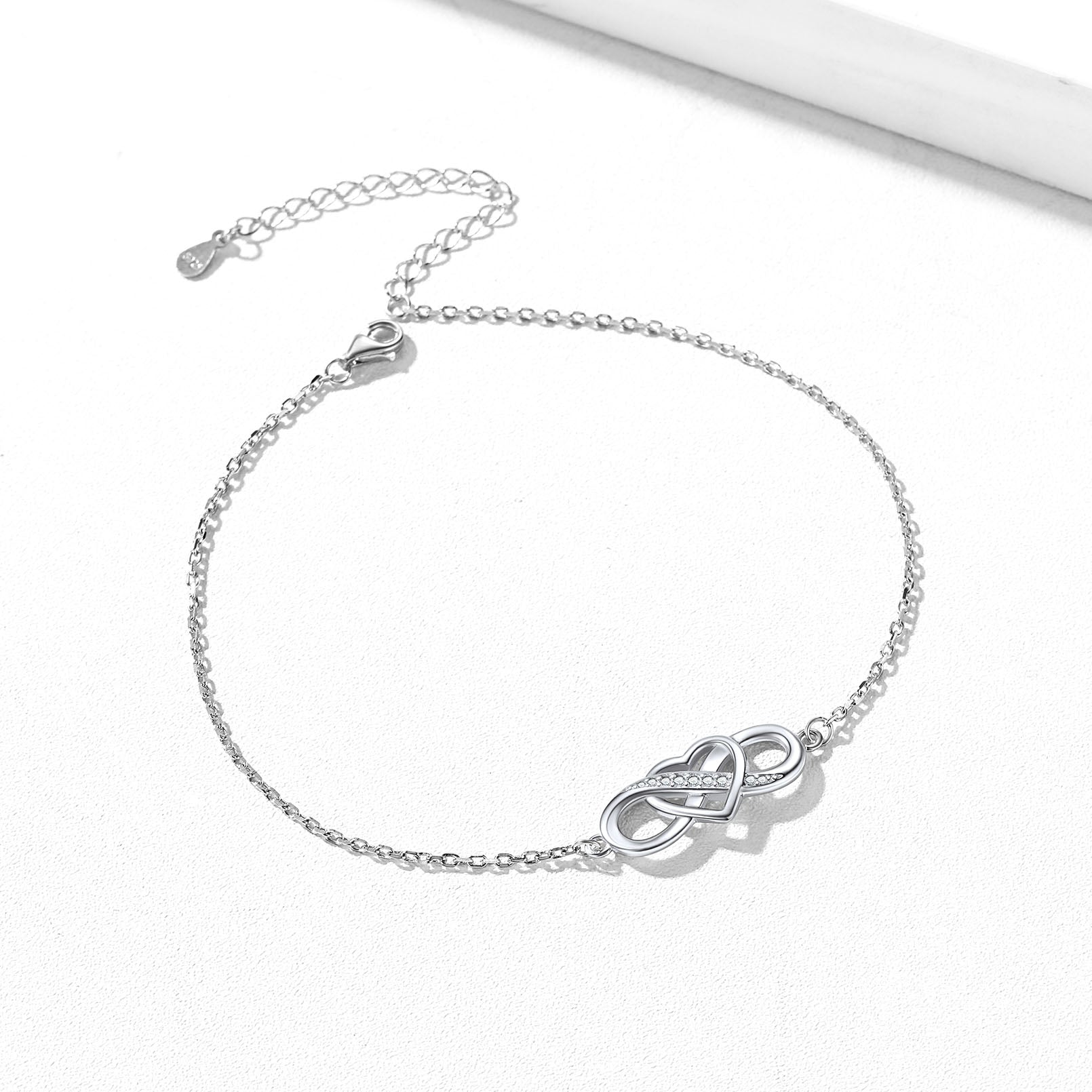 S925 Sterling Silver Infinity Heart Anklet with Zircons Gift