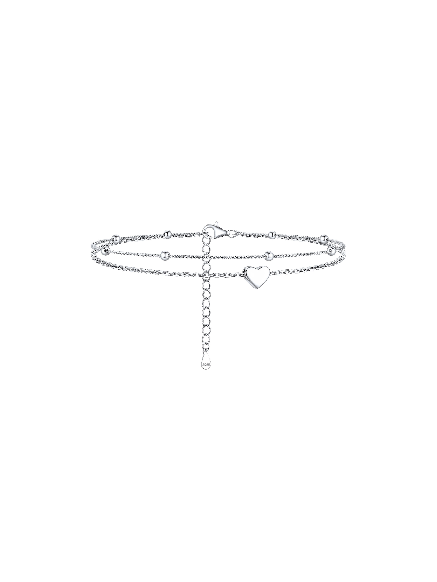 Layered Heart Anklet With Mini Beaded