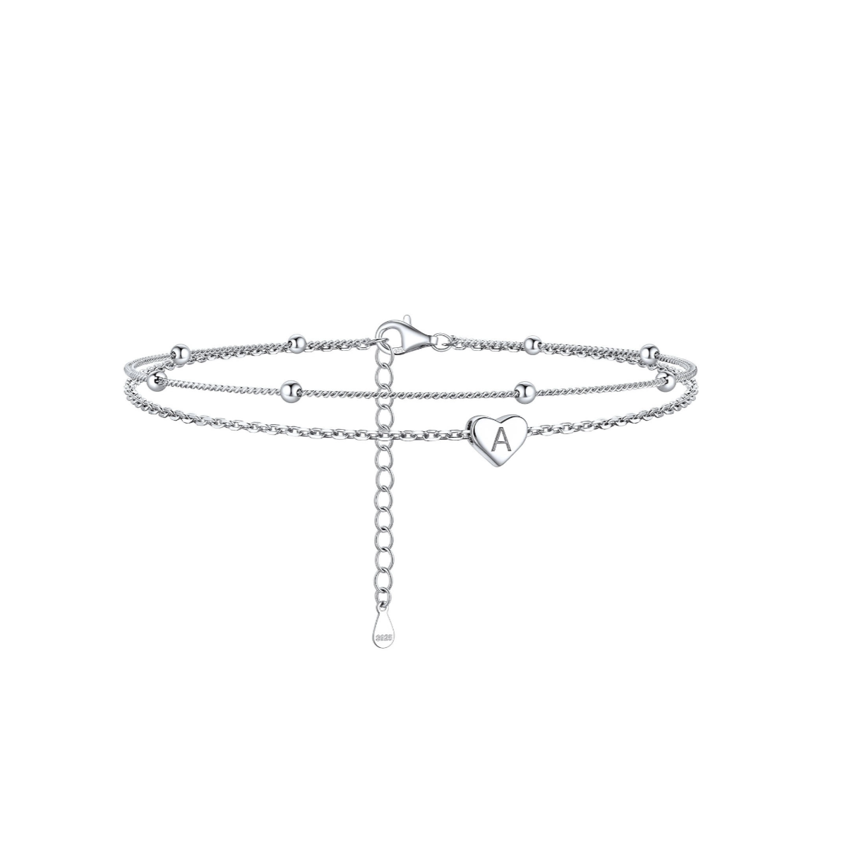 A-Heart Initials Dainty Layered Anklets With Beaded
