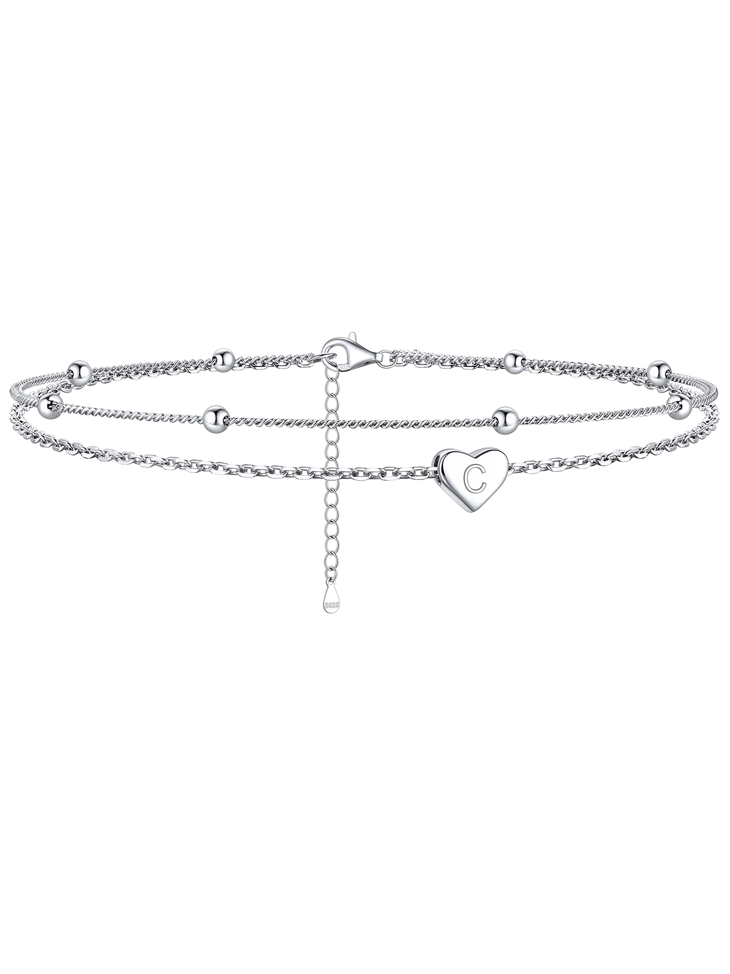 C-Heart Initials Dainty Layered Anklets With Beaded