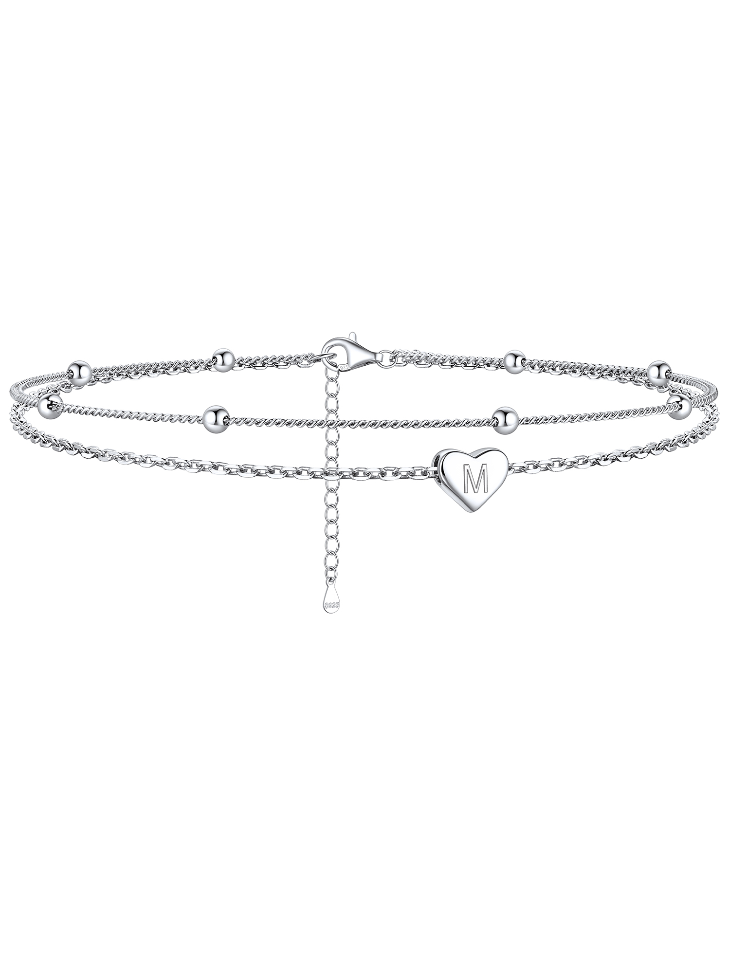 M-Heart Initials Dainty Layered Anklets With Beaded