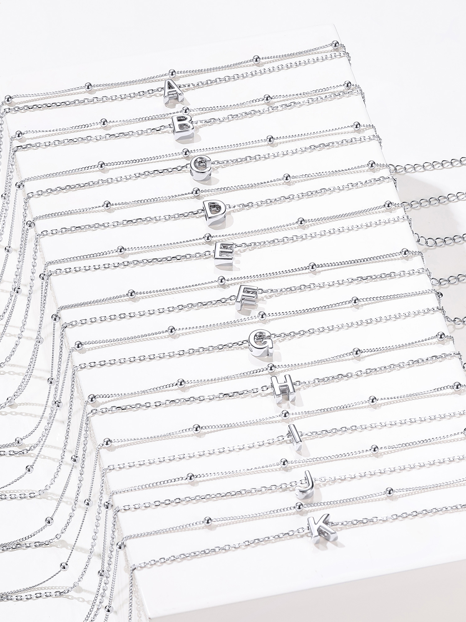 Sterling Silver Dainty Layered Waterproof Initial Anklets in different letter