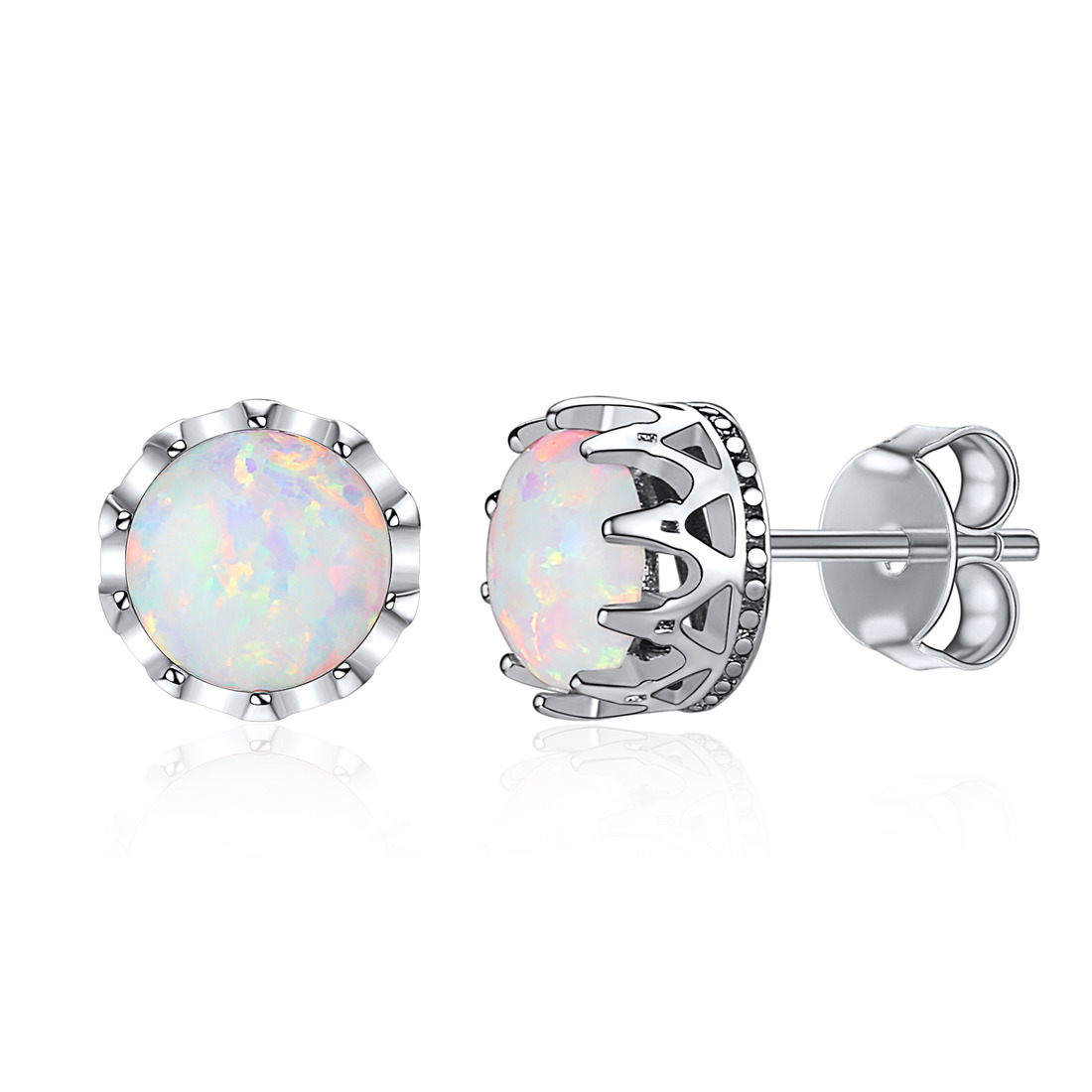 Hypoallergenic Created Round Cut Opal Stud Earrings
