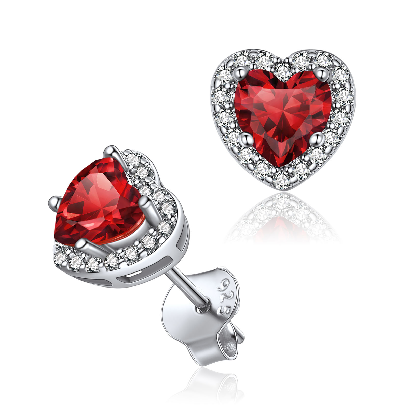 Heart Birthstone with Cubic Zirconia Halo Stud Earrings