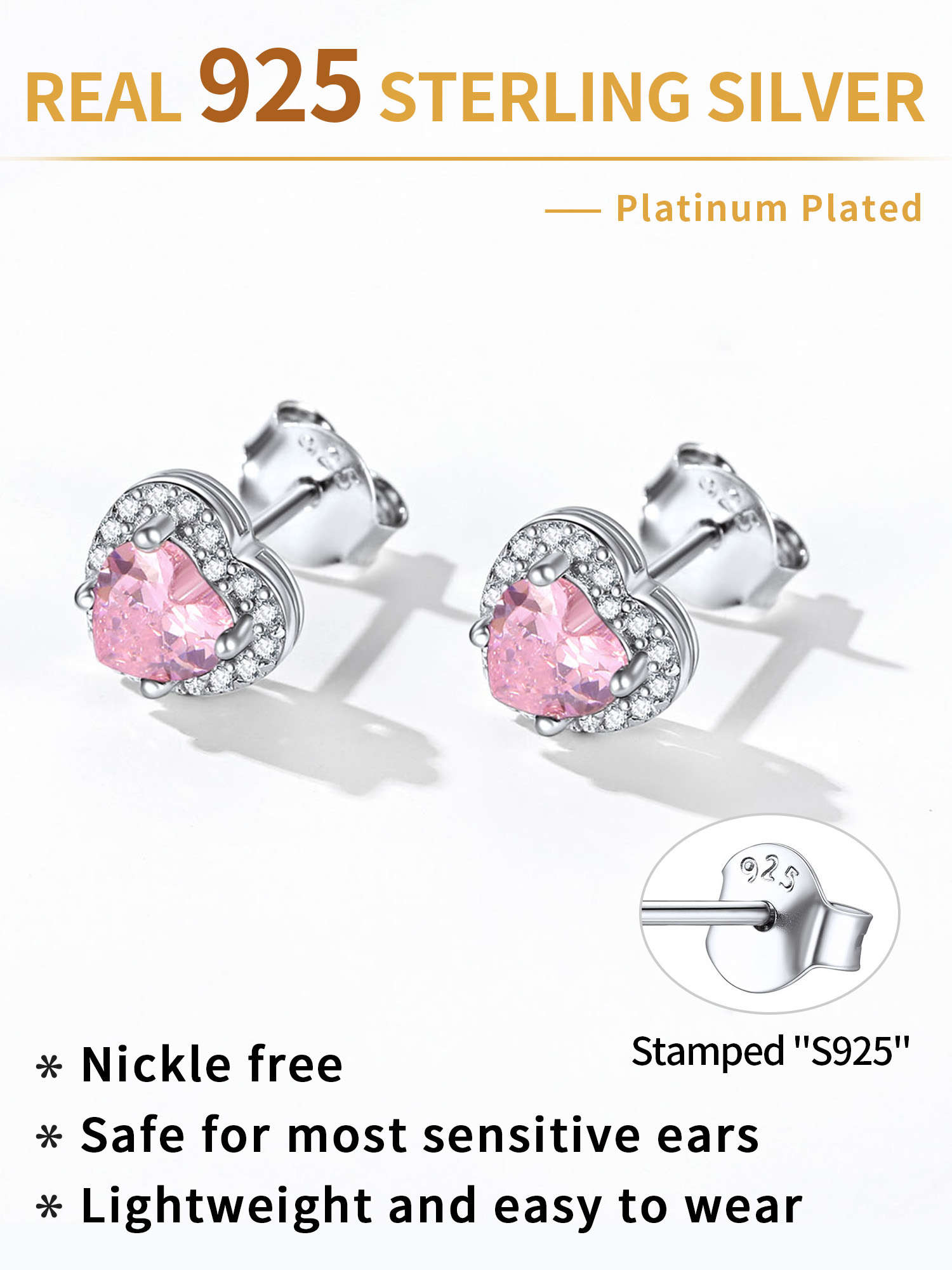 Heart Cut Birthstone with Cubic Zirconia Halo Stud Earrings for women, october birthstone, Pink Tourmaline Earring, Libra Birthstone, Scorpio Birthstone, sterling silver earrings, gift idea