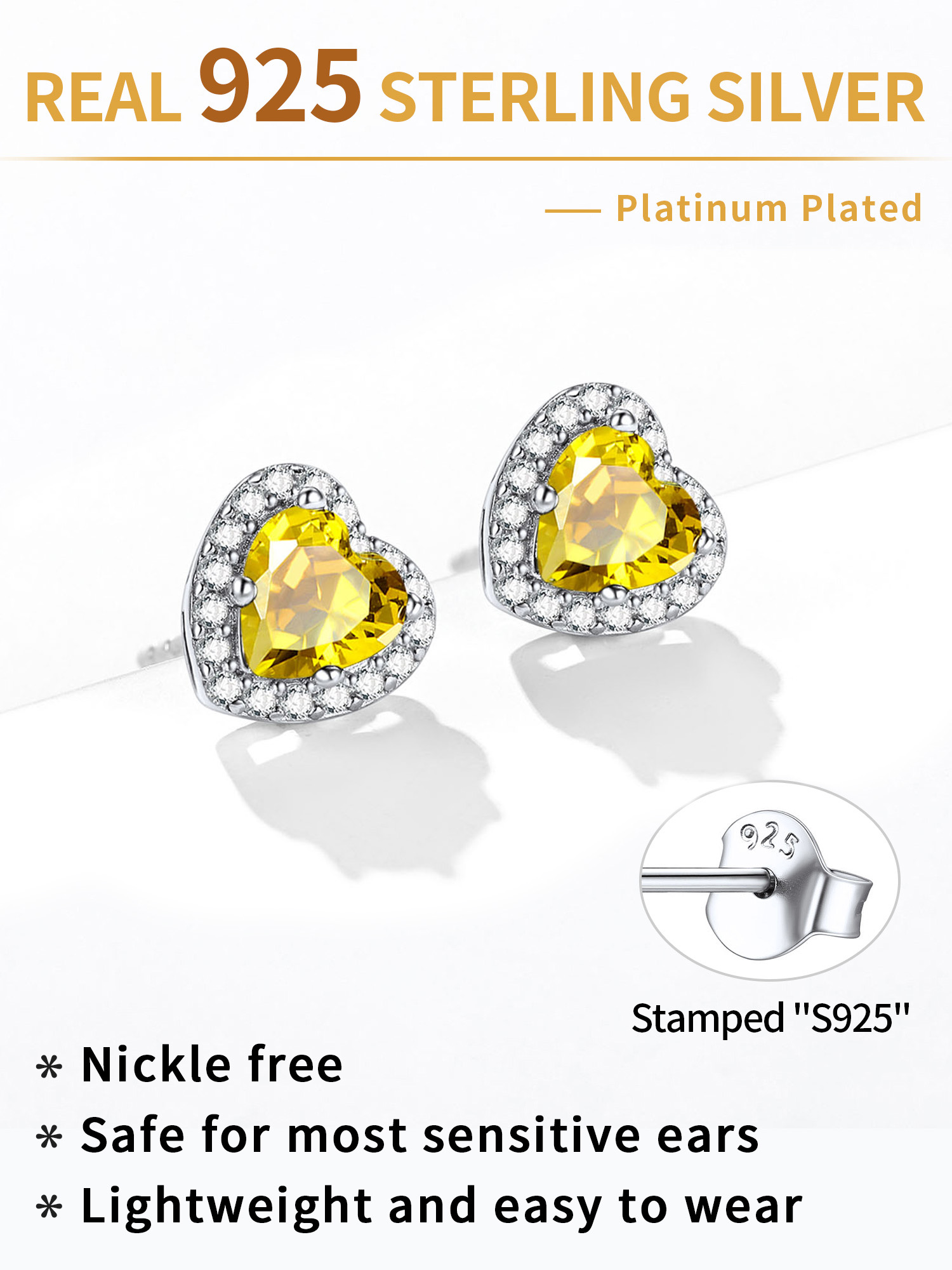 Heart Cut Birthstone with Cubic Zirconia Halo Stud Earrings for women, november birthstone, Citrine Jewelry, Scorpio Birthstone, Sagittarius Birthstone, sterling silver jewlery, memorial gift, gift idea