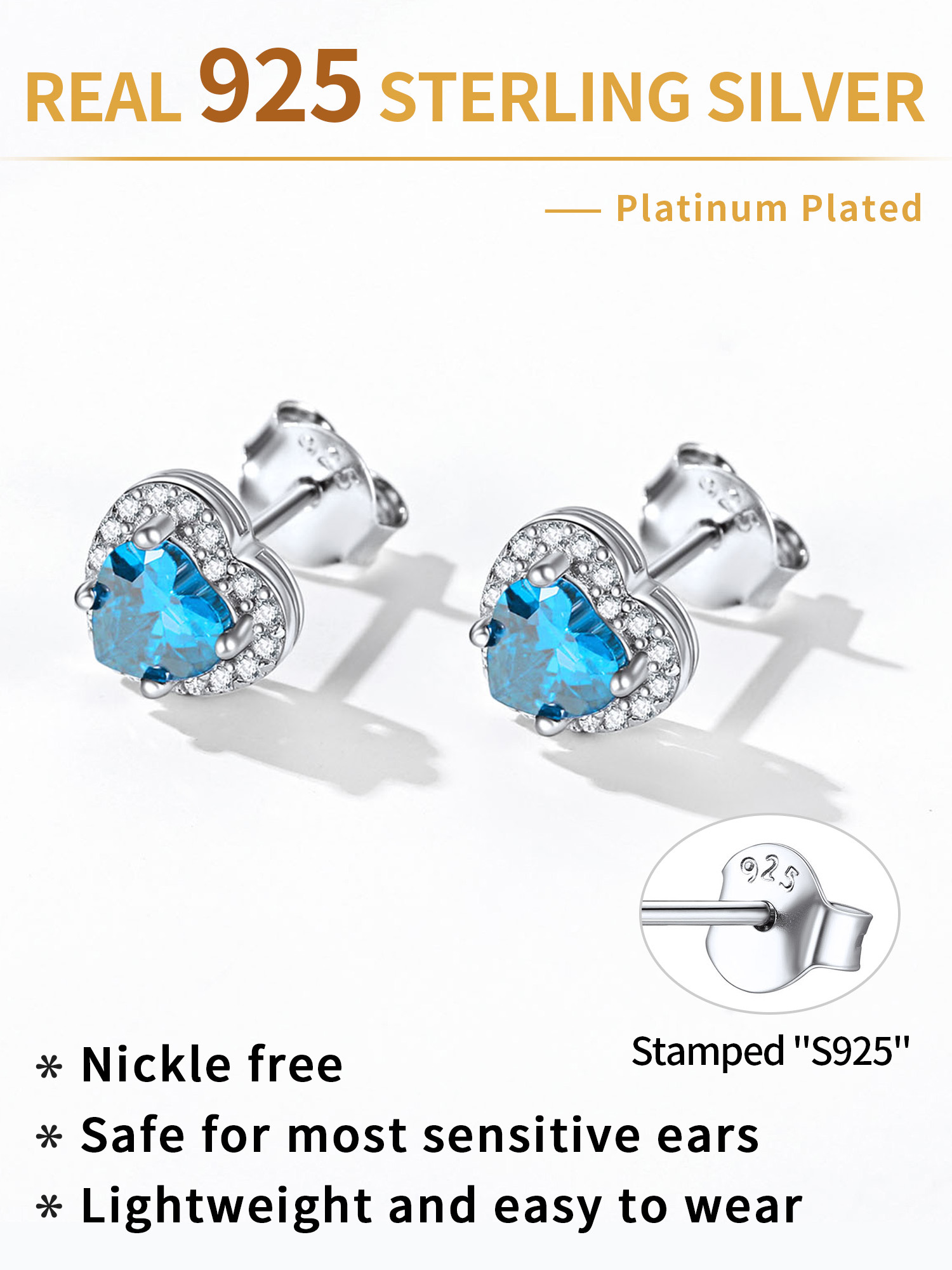 Heart Cut Birthstone with Cubic Zirconia Halo Stud Earrings for women, december birthstone, Blue Topaz Jewelry, Sagittarius Birthstone,  topaz birthstone, Capricorn Birthstone, christmas gift, gift idea