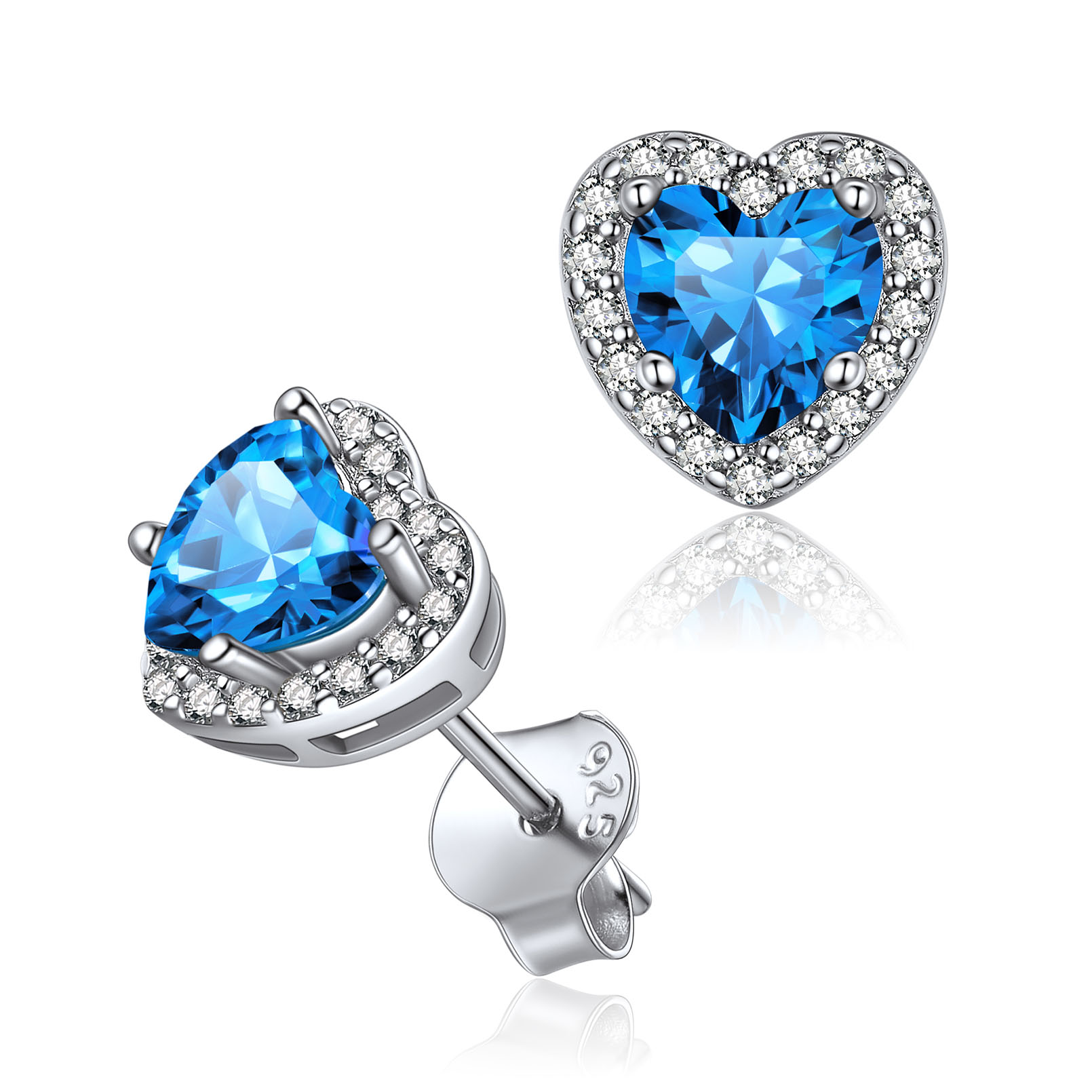 Heart Cut Birthstone with Cubic Zirconia Halo Stud Earrings for women, december birthstone, Blue Topaz Jewelry, Sagittarius Birthstone,  topaz birthstone, Capricorn Birthstone, christmas gift, gift idea
