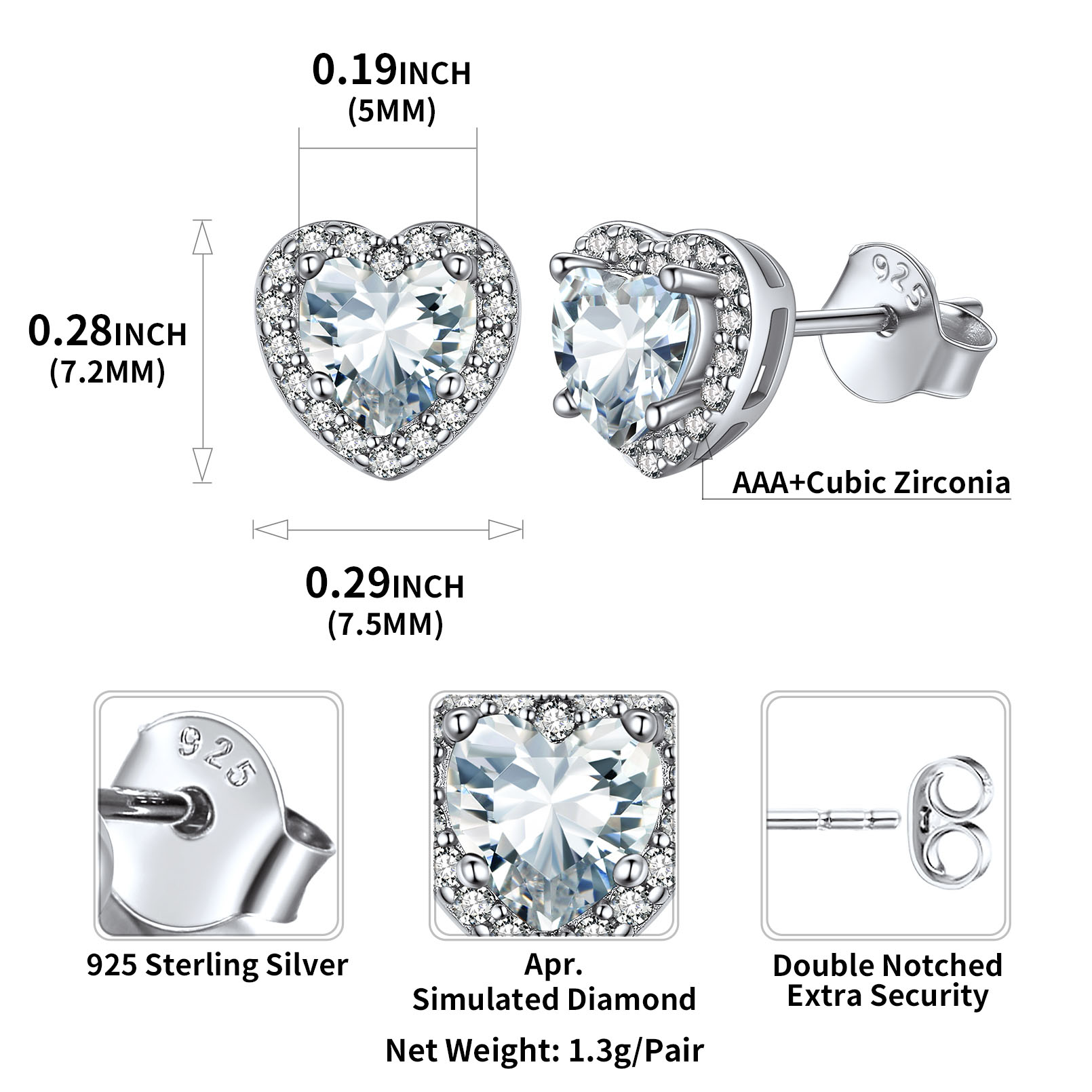 Heart Cut Birthstone with Cubic Zirconia Halo Stud Earrings for women, april birthstone, Diamond Jewelry, Aries Birthstone, Taurus Birthstone, birthstone earrings, gift idea