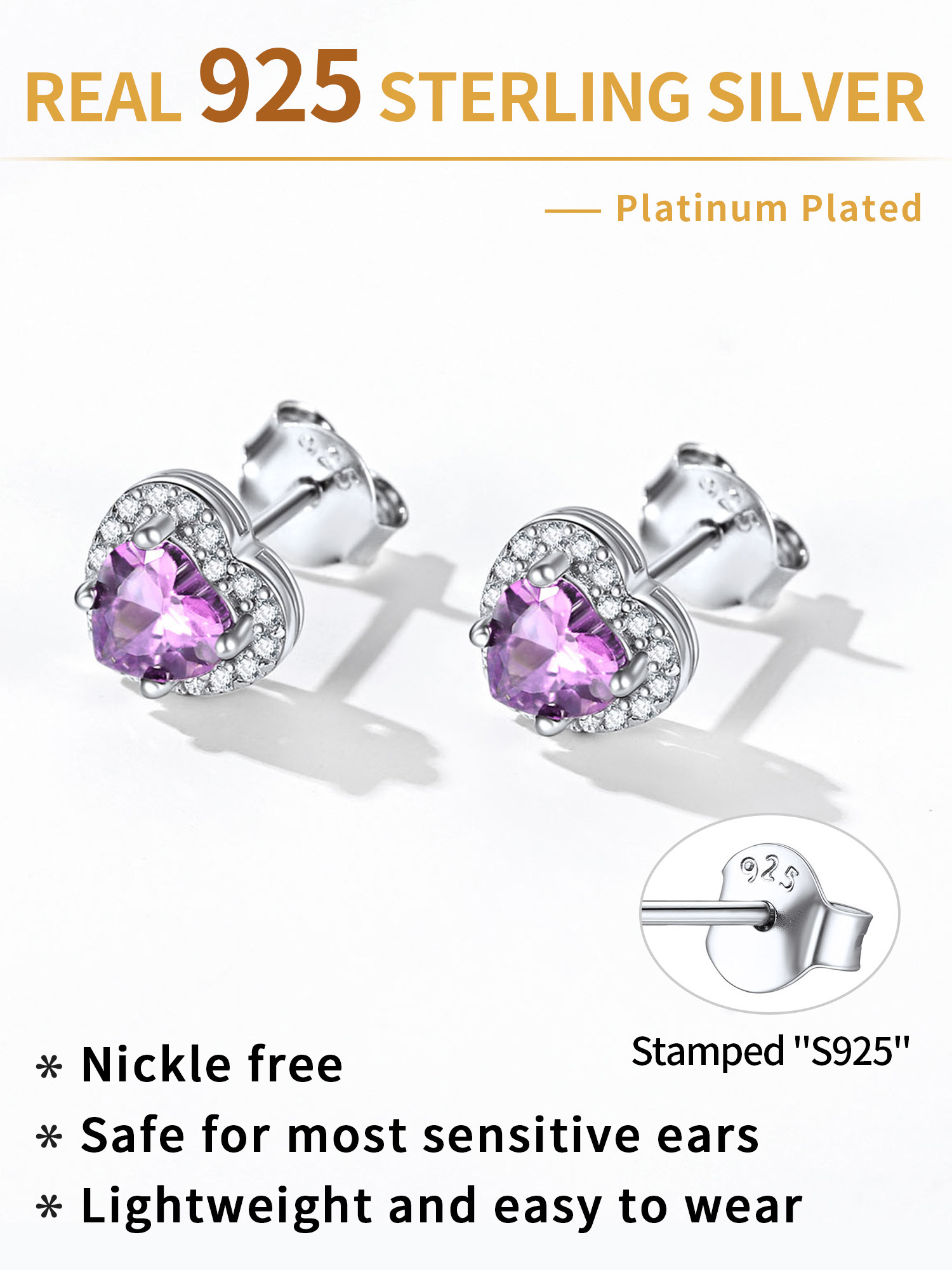 Heart Cut Birthstone with Cubic Zirconia Halo Stud Earrings for women,  june birthstone, Alexandrite Jewelry, Gemini Birthstone, Cancer Birthstone, birthstone jewelry, gift idea