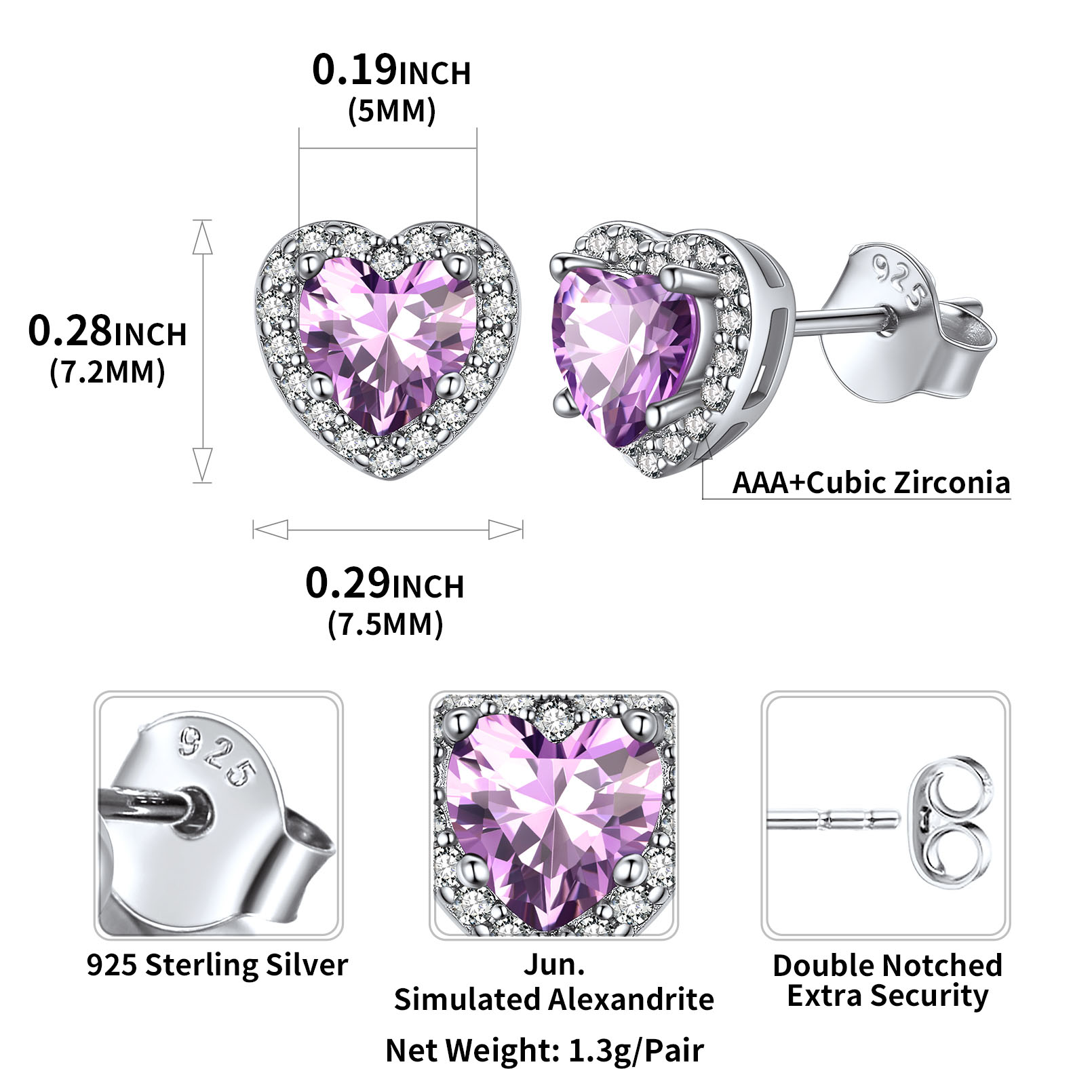 Heart Cut Birthstone with Cubic Zirconia Halo Stud Earrings for women,  june birthstone, Alexandrite Jewelry, Gemini Birthstone, Cancer Birthstone, birthstone jewelry, gift idea