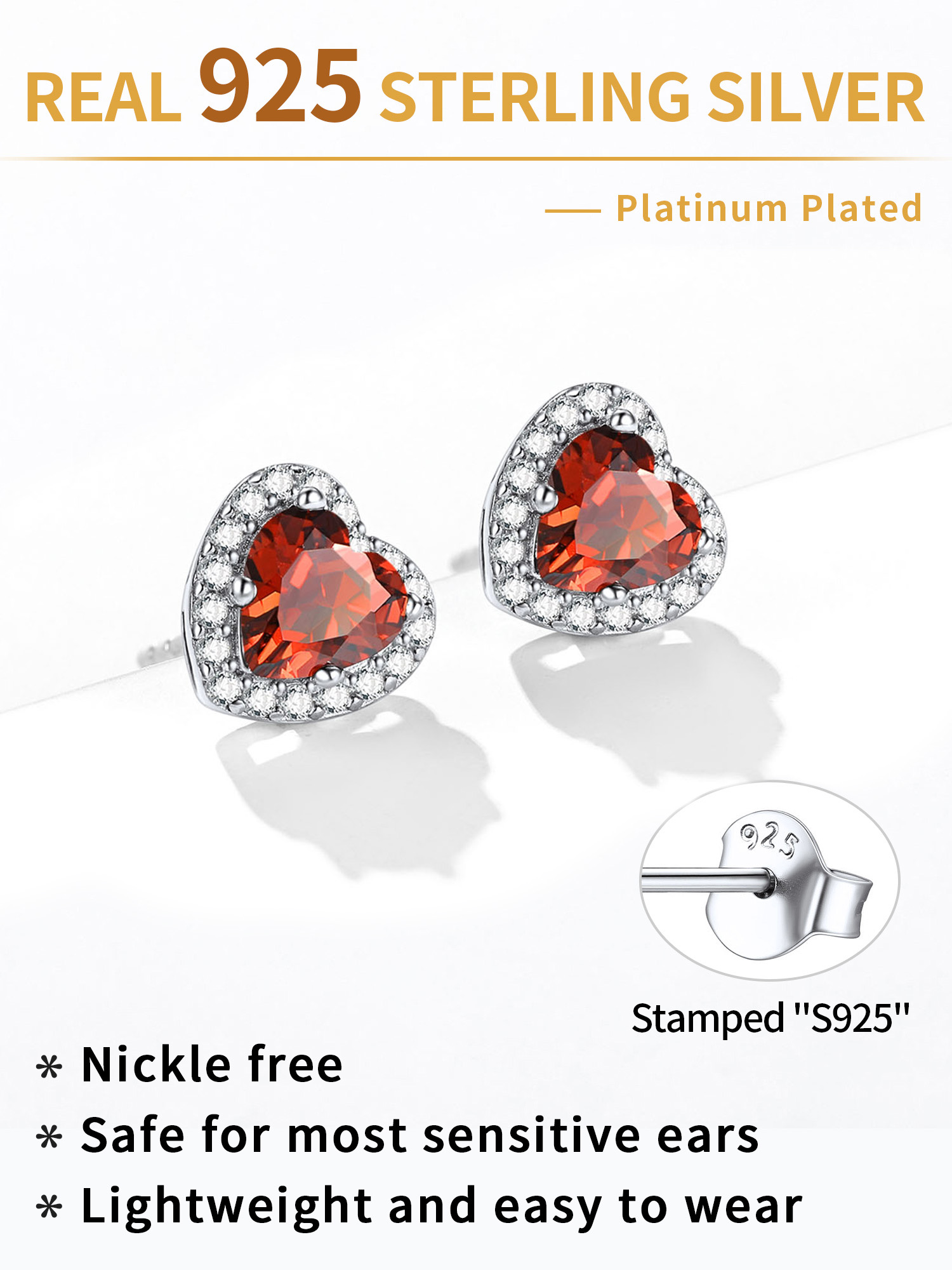 Heart Cut Birthstone with Cubic Zirconia Halo Stud Earrings for women, july birthstone, Ruby Pendant, Cancer Birthstone, Leo Birthstone, sterling silver jewelry, gift idea