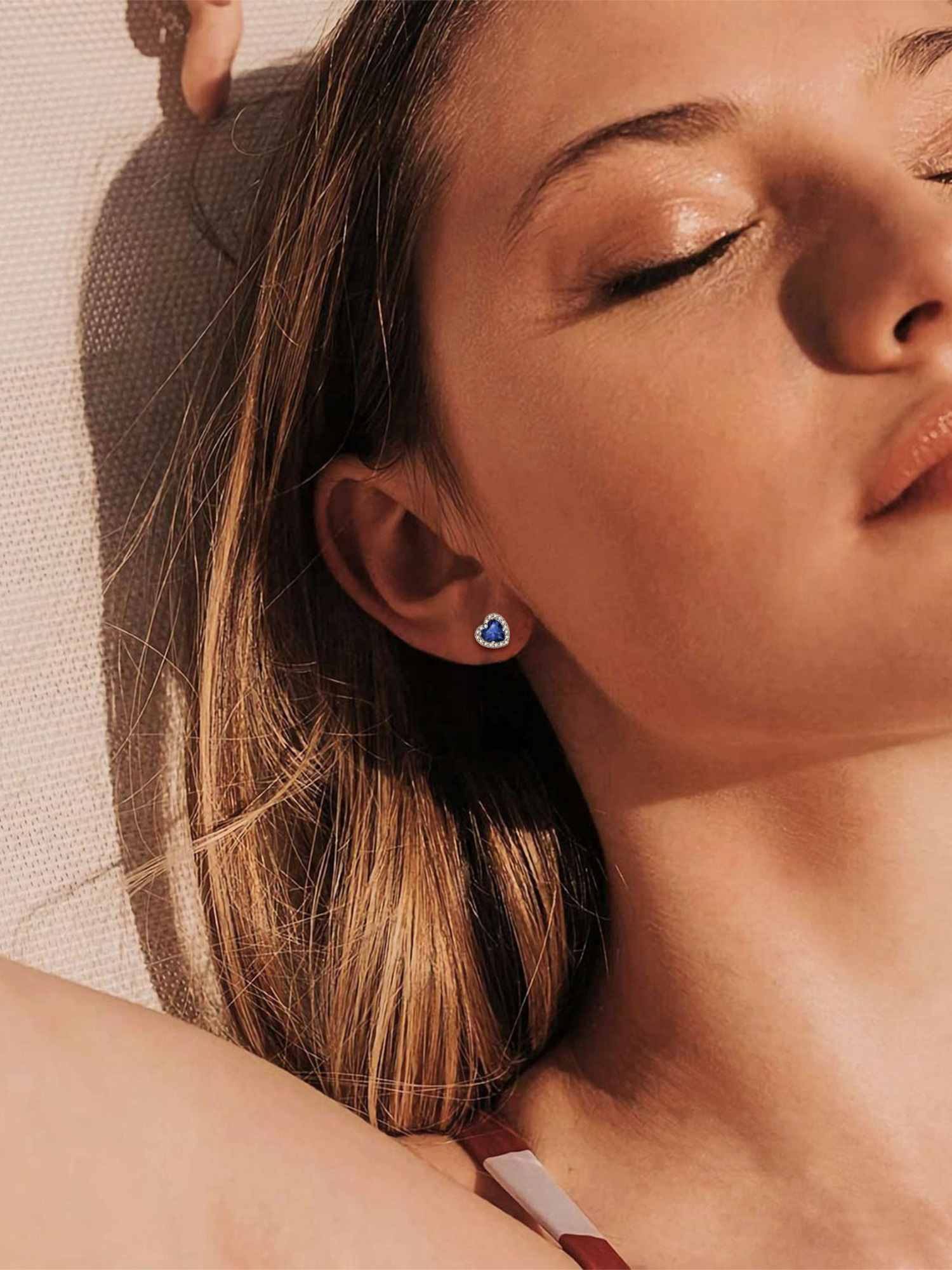 Heart Cut Birthstone with Cubic Zirconia Halo Stud Earrings for women, september birthstone, Sapphire Jewelry, Virgo Birthstone, Libra Birthstone, sterling silver jewlery, gift idea