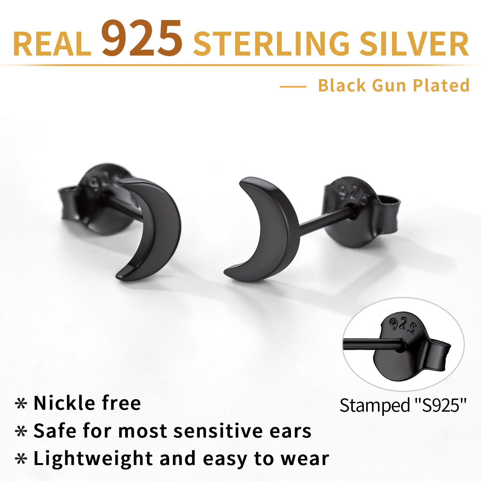 Sterling Silver ChicSilver Moon Studs Earrings