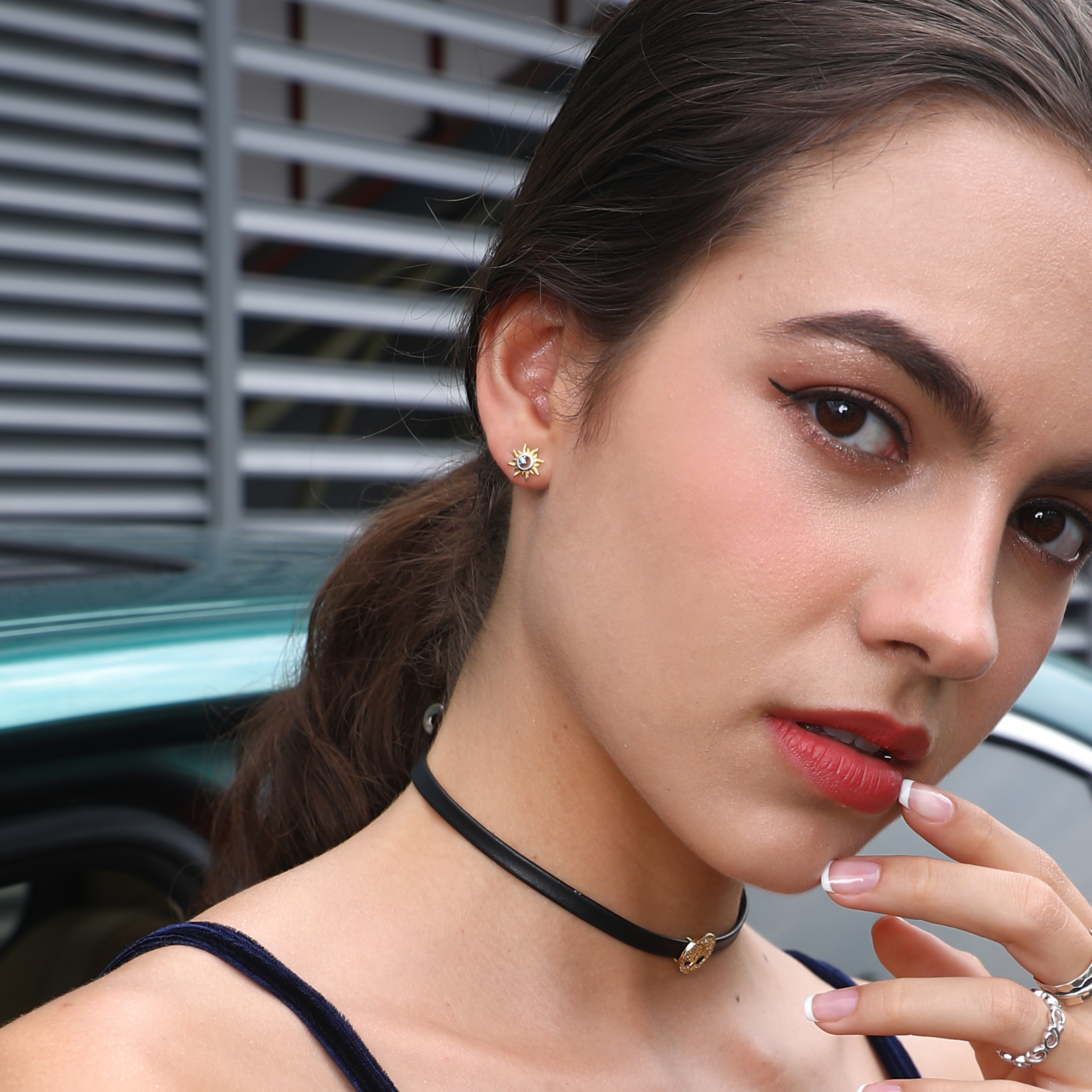 Sun Mini Cubic Zirconia Stud Earrings for Women