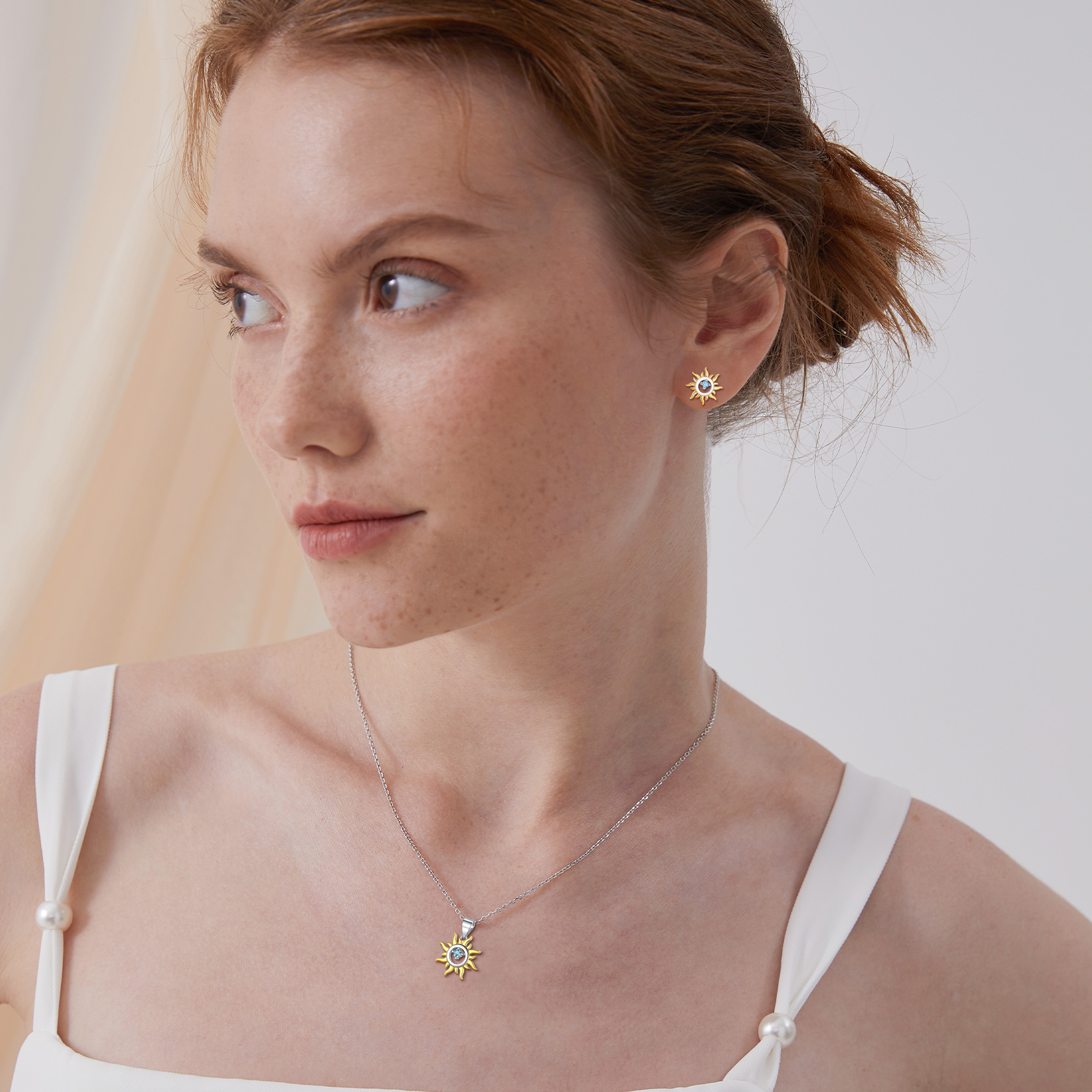 Sun Mini Cubic Zirconia Stud Earrings for Women