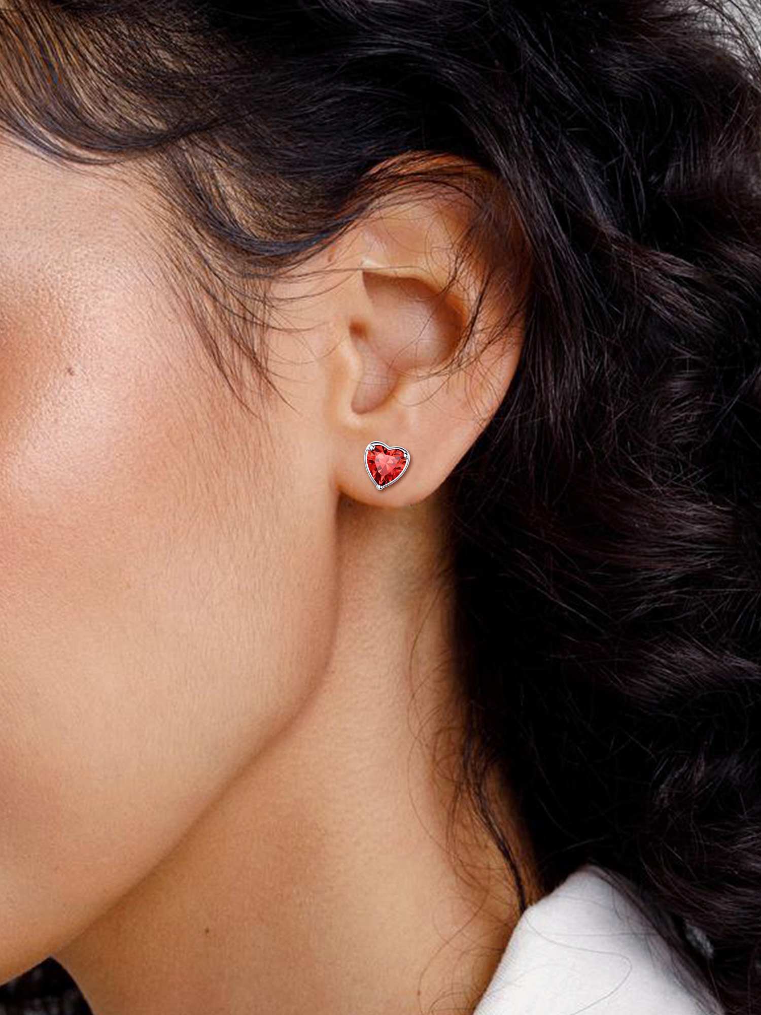 Heart Birthstone Halo Stud Earrings for women, jan birthstone, Garnet Earrings, Capricorn Birthstone, Aquarius Birthstone, sterling silver jewelry, gift idea