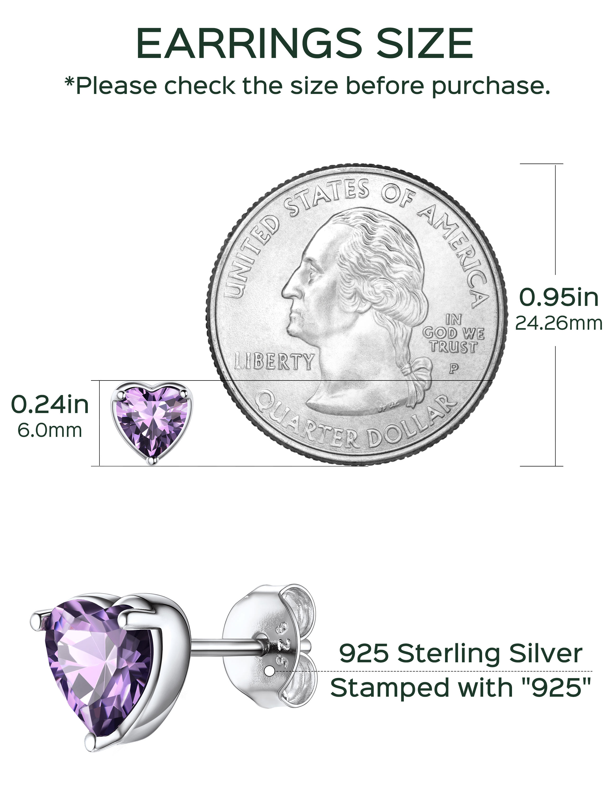 Heart Birthstone Halo Stud Earrings for women, February birthstone, Amethyst Jewelry, Pisces Birthstone, Aquarius Birthstone, sterling silver Earrings, gift idea