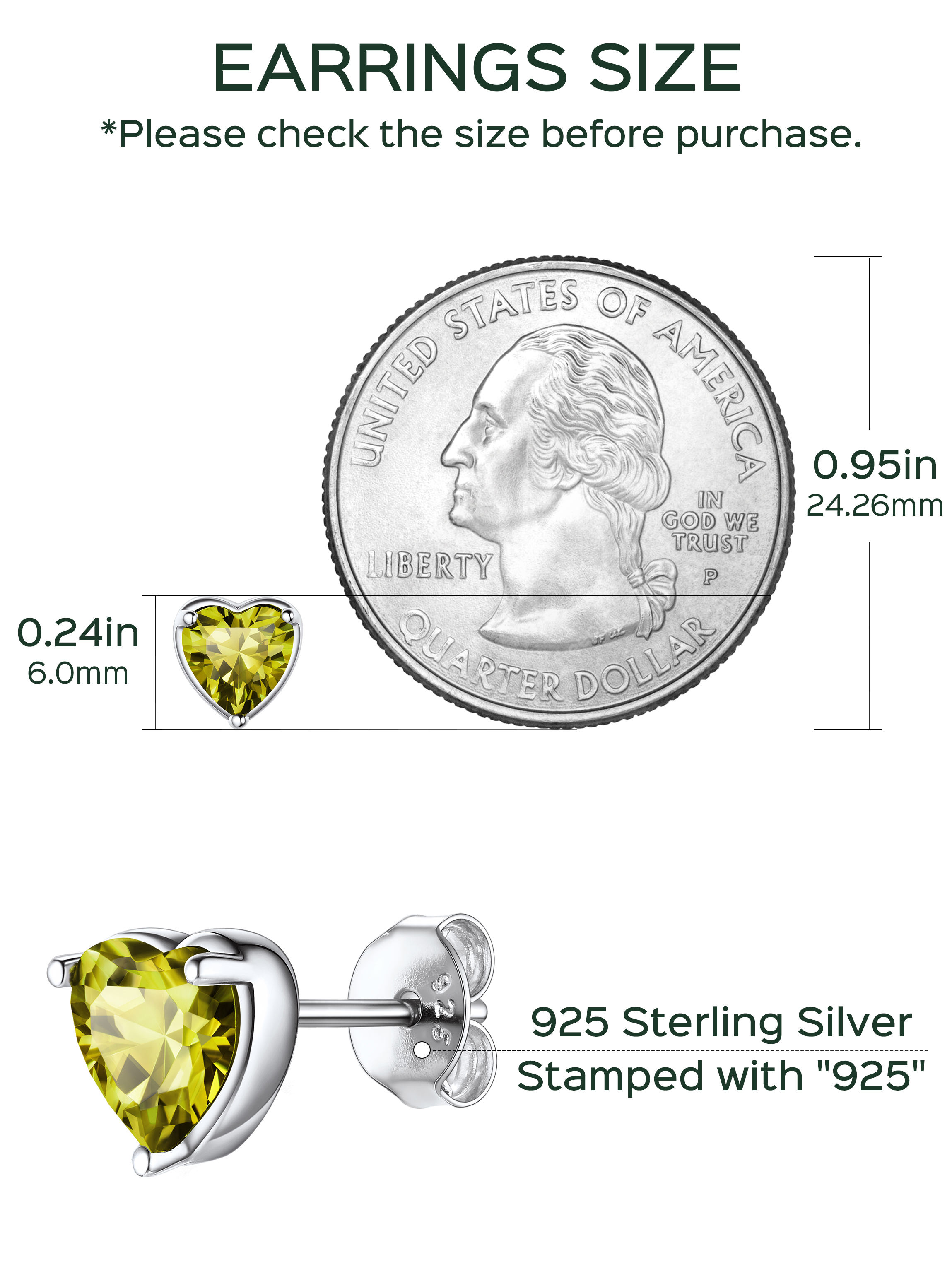 Heart Birthstone Halo Stud Earrings for women, august birthstone, Peridot Necklace, Leo Birthstone, Virgo Birthstone, sterling silver jewelry, gift idea