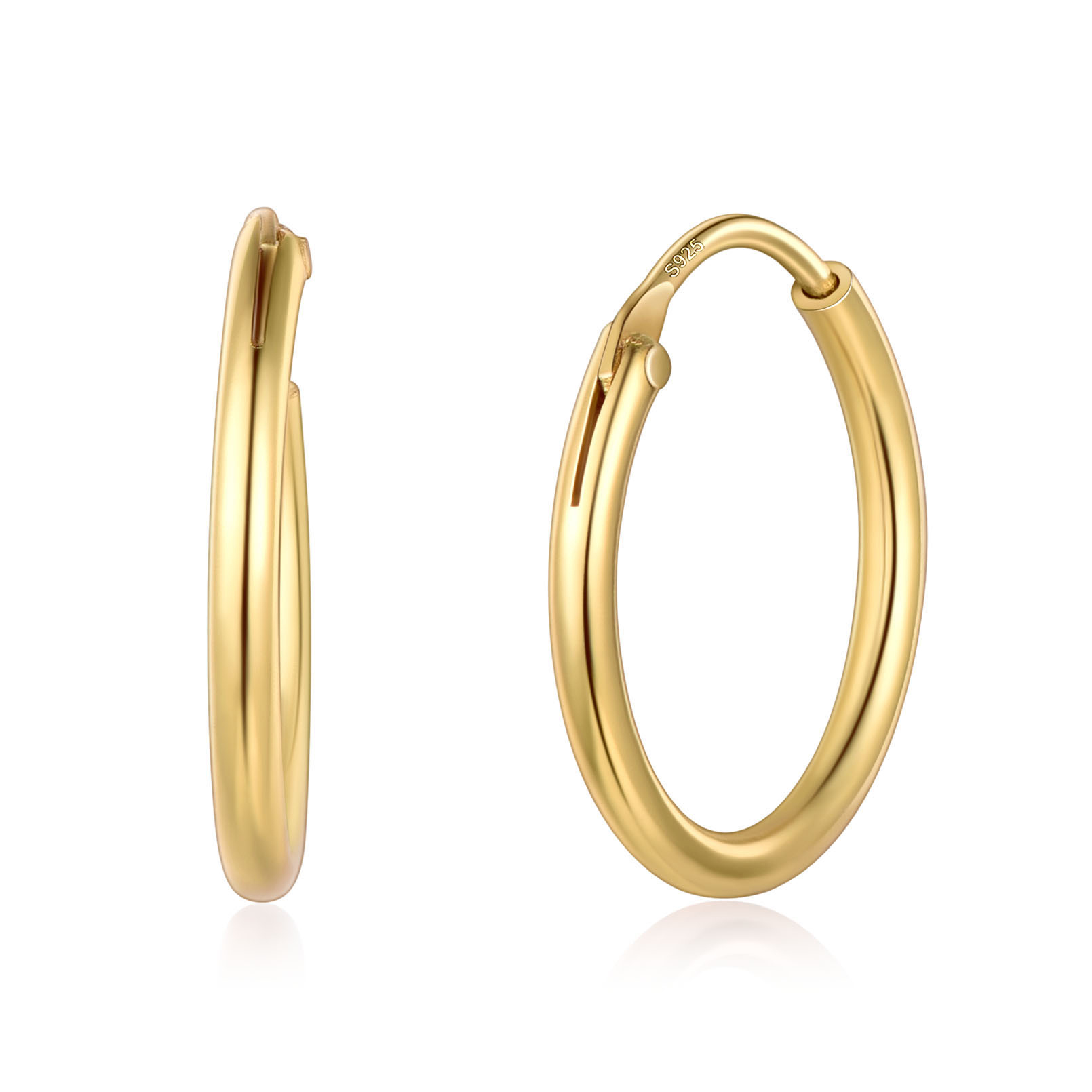 Gold Plated Small Circle Endless Huggie Hoop Earrings