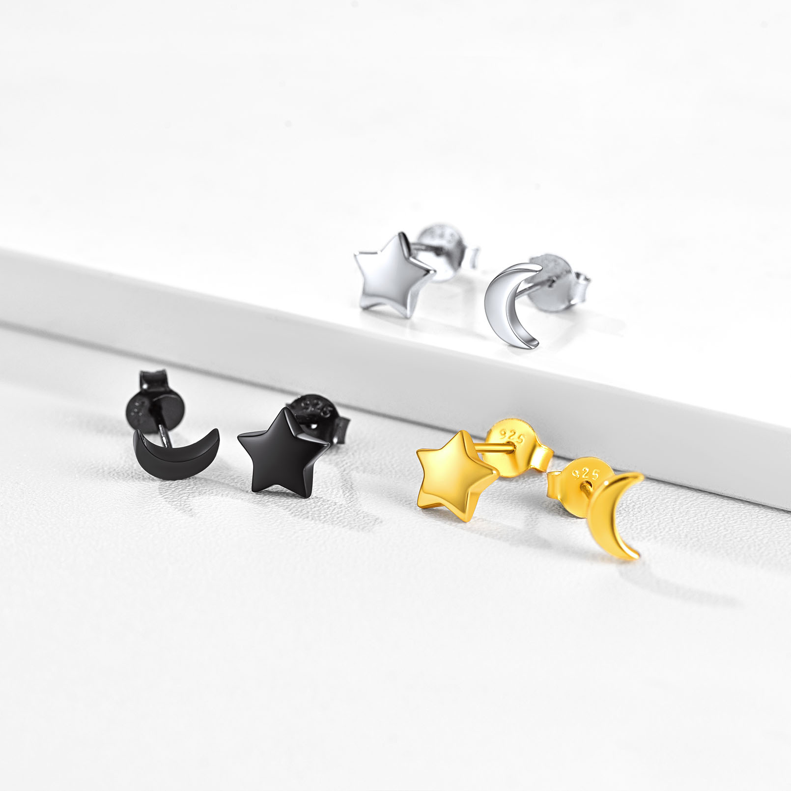 Moon and Star Stud Earrings in Different Colors
