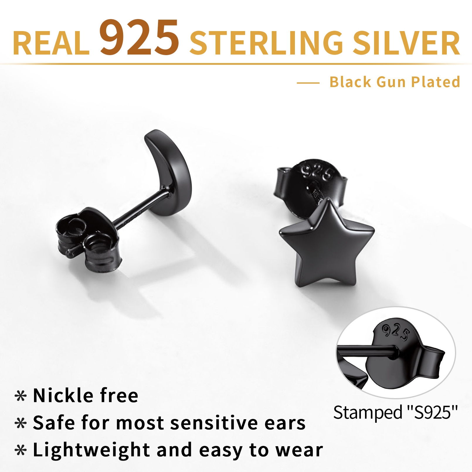 Sterling Silver Moon and Star Stud Earrings