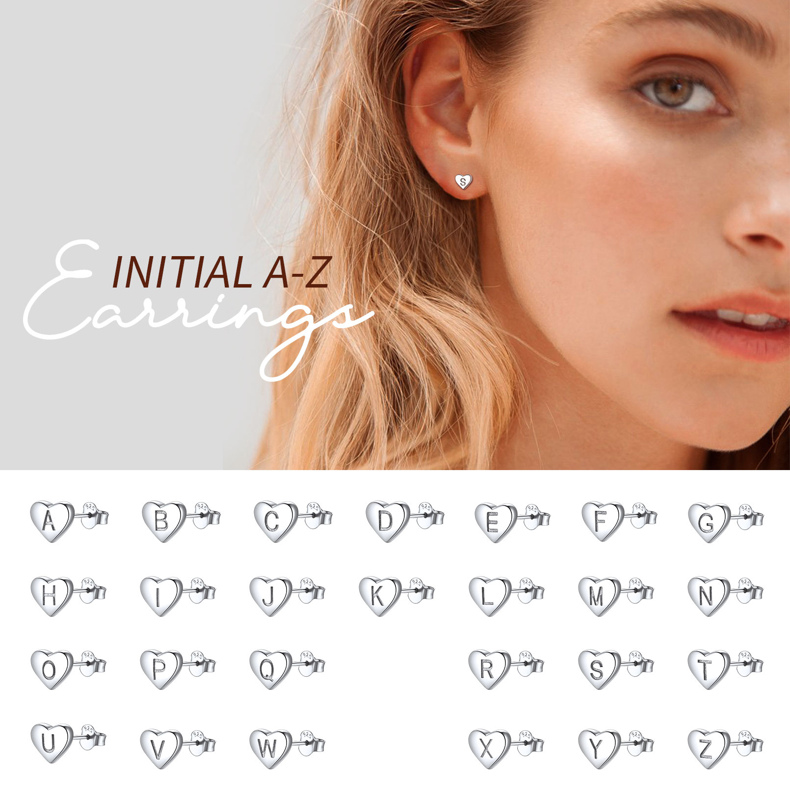 Heart Initial Stud Earrings for Women, sterling silver jewlery, sterling silver earrings, heart earrings, gift idea, Initial Earrings