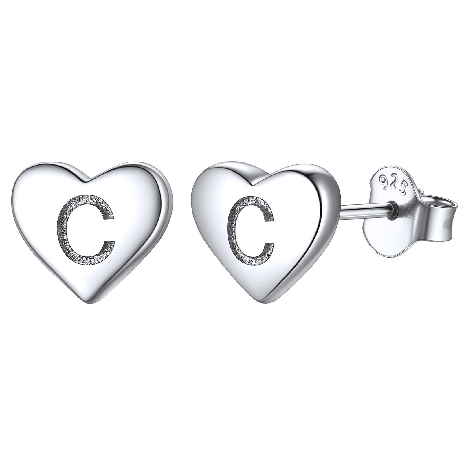 C-Heart Initial Stud Earrings for Women, sterling silver jewlery, sterling silver earrings, heart earrings, gift idea, Initial Earrings