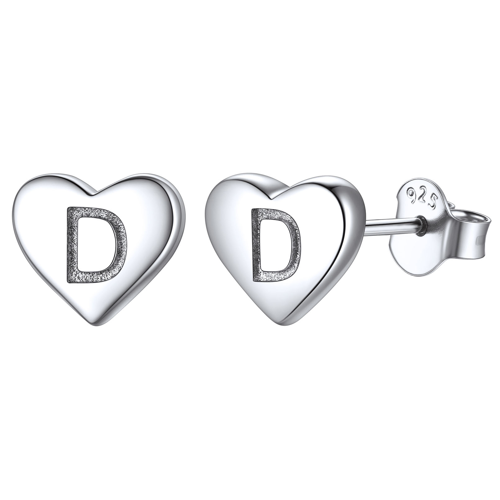 D-Heart Initial Stud Earrings for Women, sterling silver jewlery, sterling silver earrings, heart earrings, gift idea, Initial Earrings