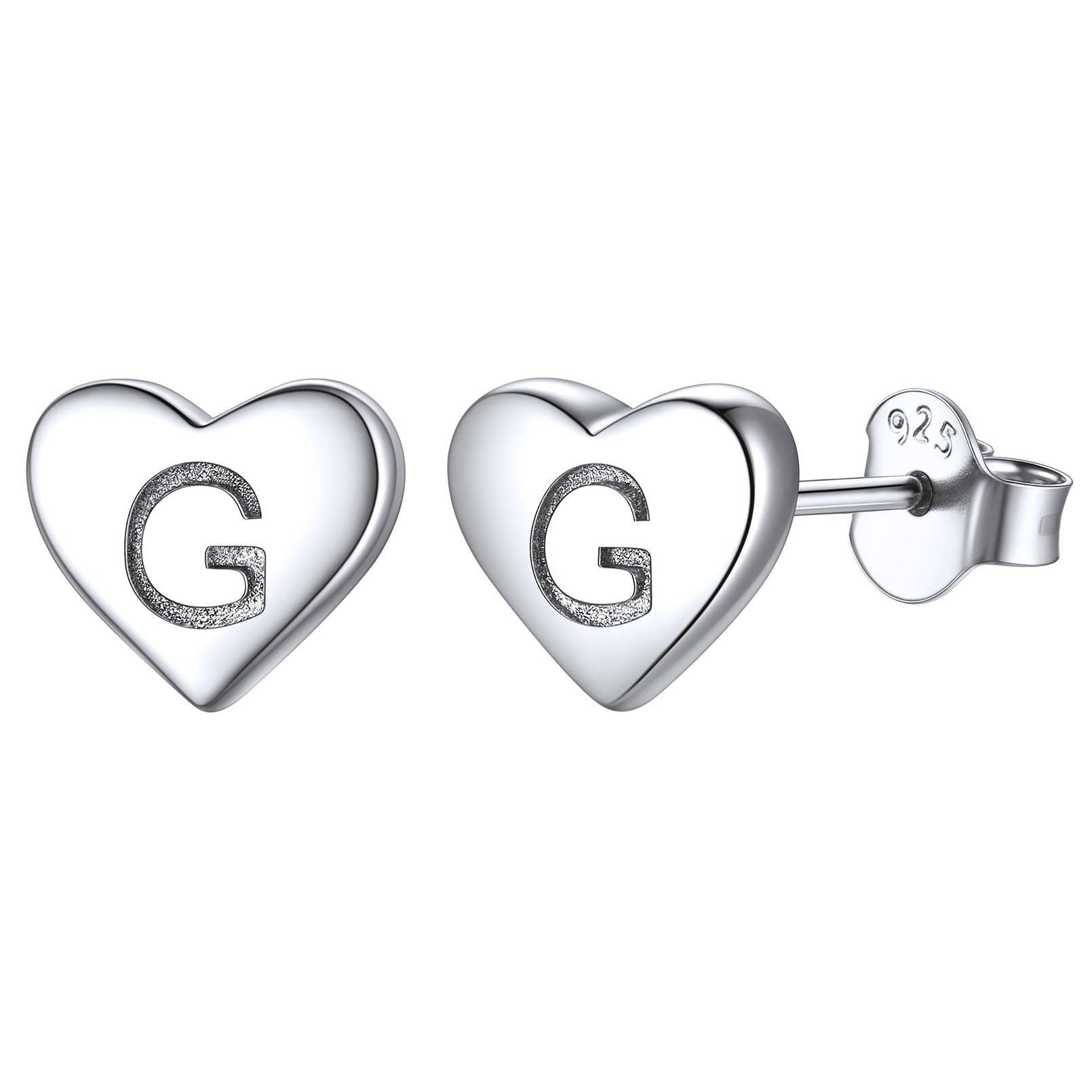 G-Heart Initial Stud Earrings for Women, sterling silver jewlery, sterling silver earrings, heart earrings, gift idea, Initial Earrings