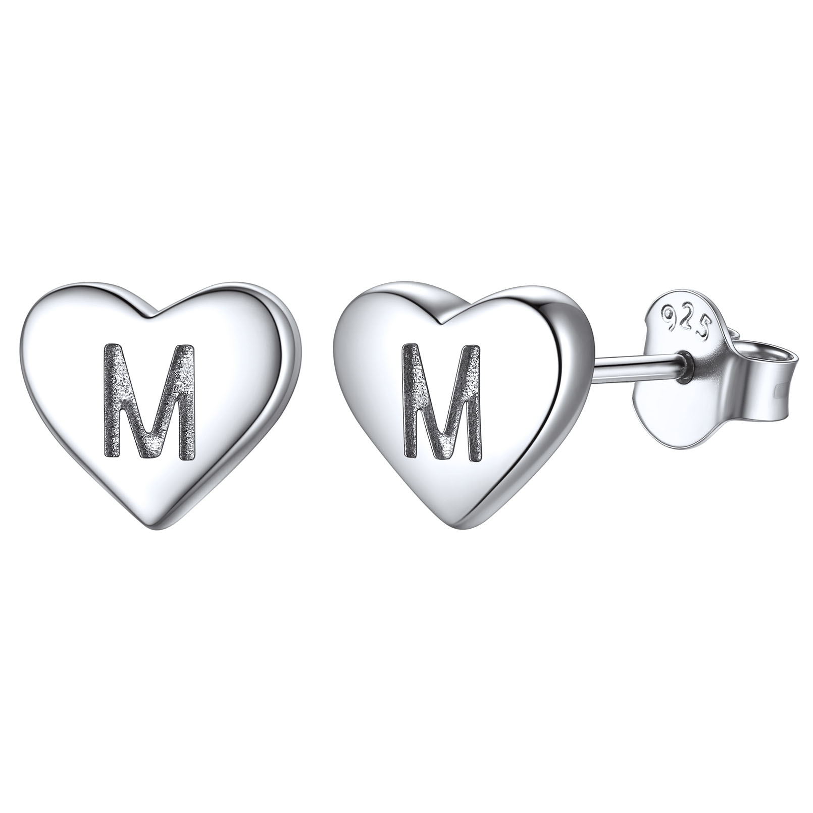 M-Heart Initial Stud Earrings for Women, sterling silver jewlery, sterling silver earrings, heart earrings, gift idea, Initial Earrings