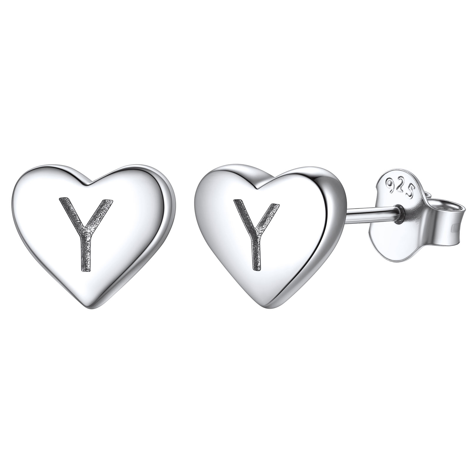 Y-Heart Initial Stud Earrings for Women, sterling silver jewlery, sterling silver earrings, heart earrings, gift idea, Initial Earrings