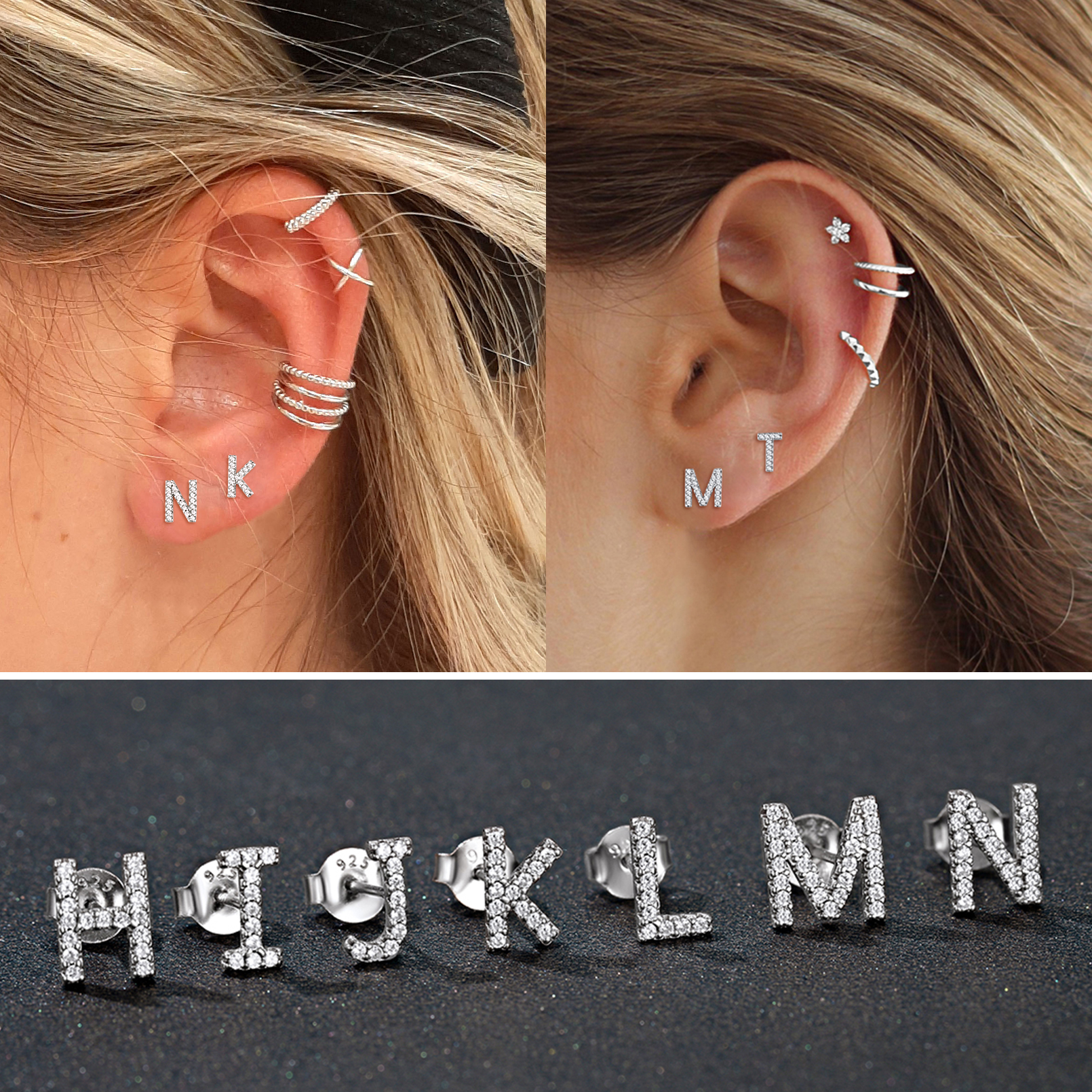 Cubic Zirconia Initial Stud Earrings for Women, Ladies, Mother, Friends, Couples, girlfriend