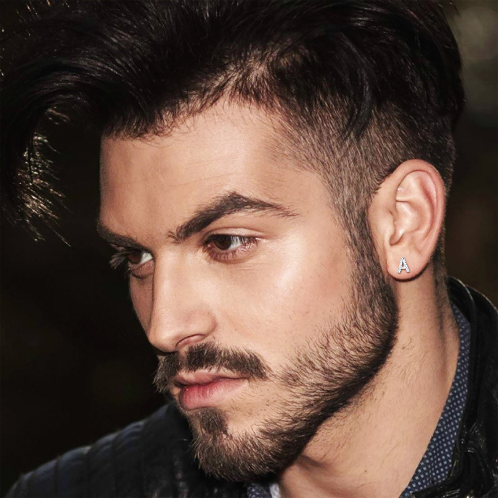 Cubic Zirconia Initial Stud Earrings  for Men, Father, boyfriend, teenager, husband