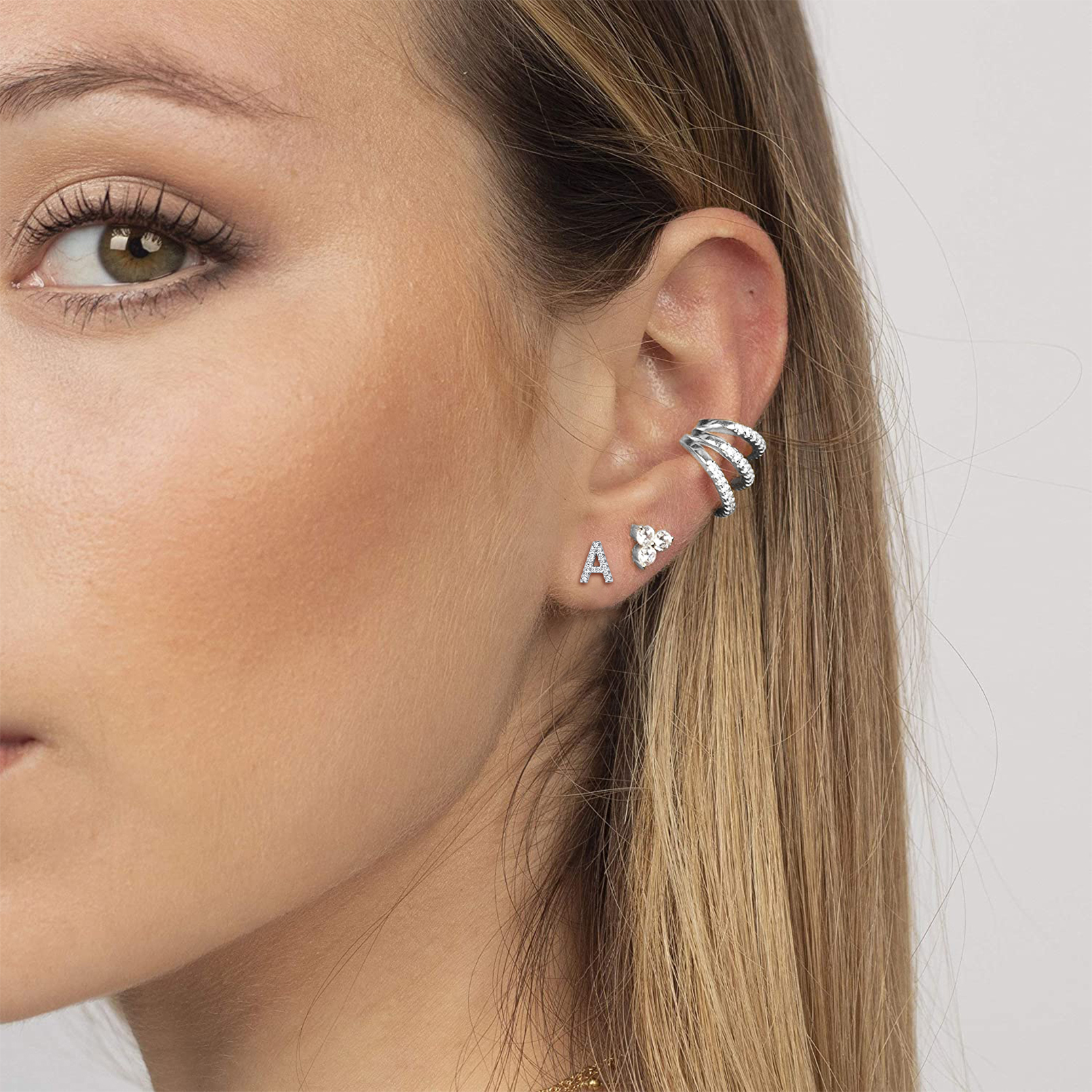 Cubic Zirconia Initial Stud Earrings for Women, Ladies, Couples, girlfriend, wife