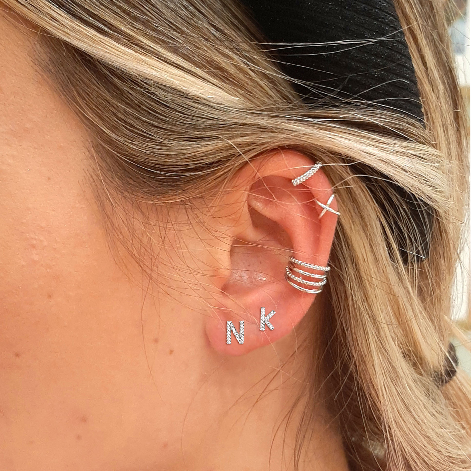 Cubic Zirconia Initial Stud Earrings for Women, Ladies, Mother, Friends, girlfriend