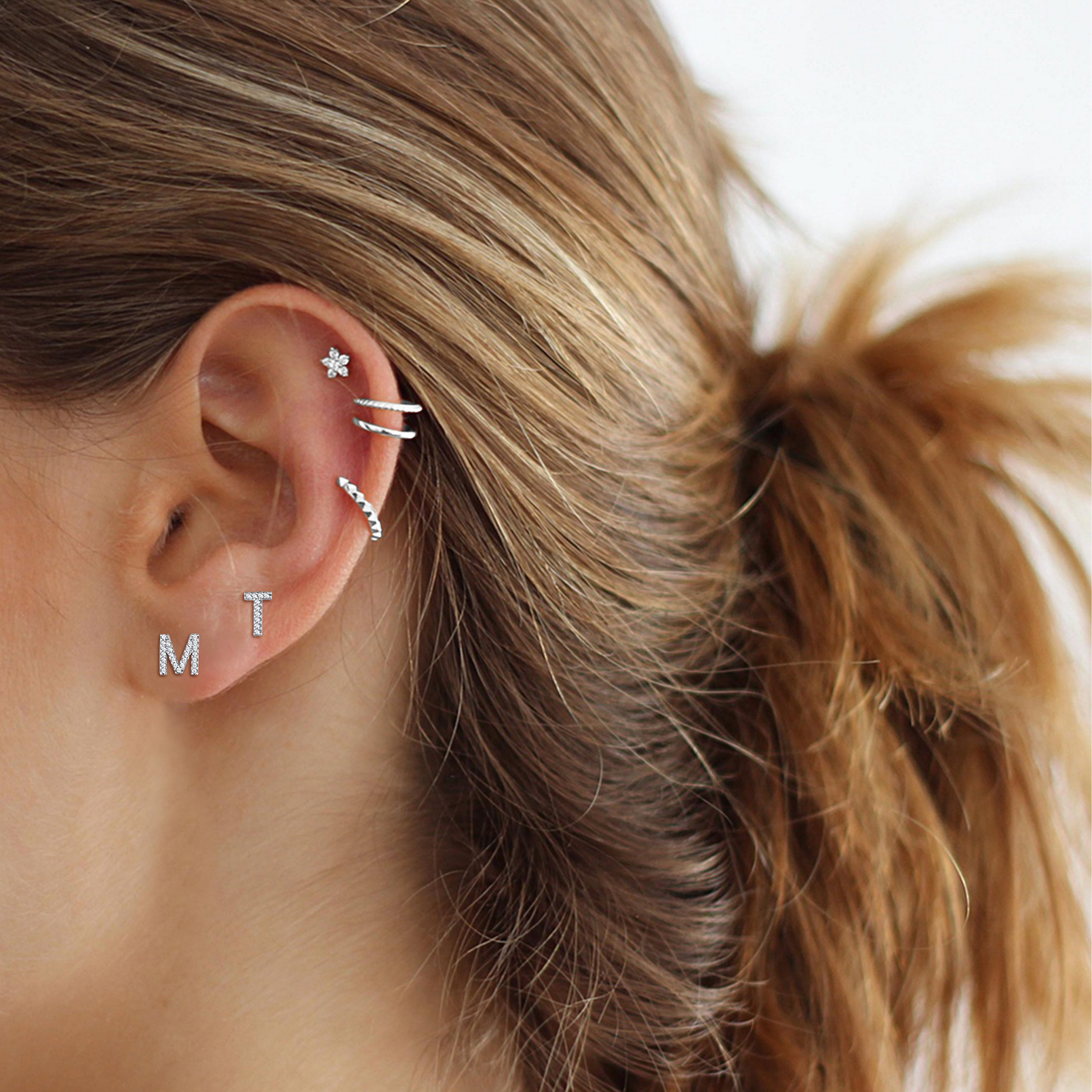 Cubic Zirconia Initial Stud Earrings for Women, Ladies, Mother, Friends, girlfriend